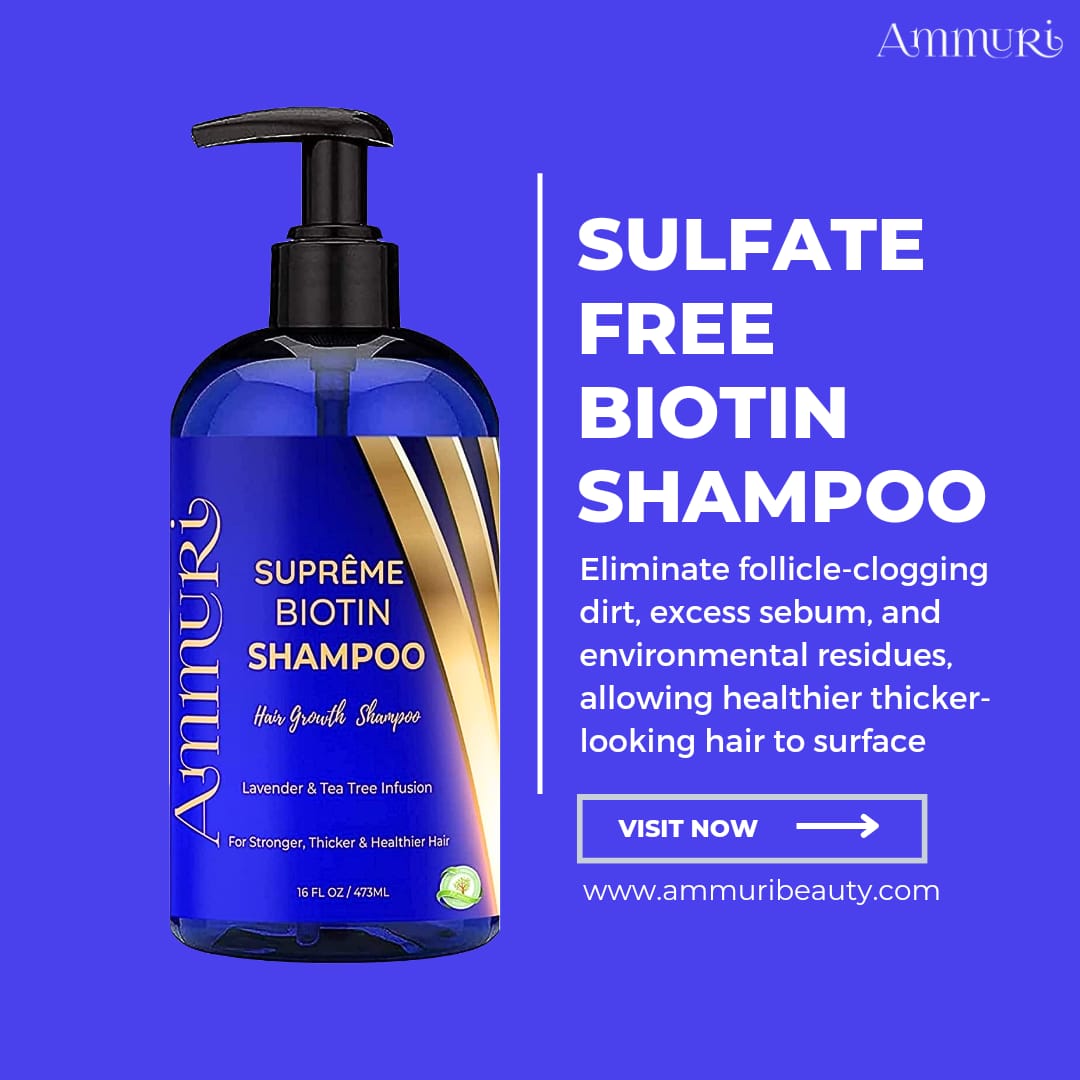 Biotin DHT Blocker Shampoo - Hair Growth, Scalp Care & Dermatitis Treatment - Anti Dandruff, Thinning Solution - Itchy Scalp Relief - Men & Women - 473ml Ammuri Skincare