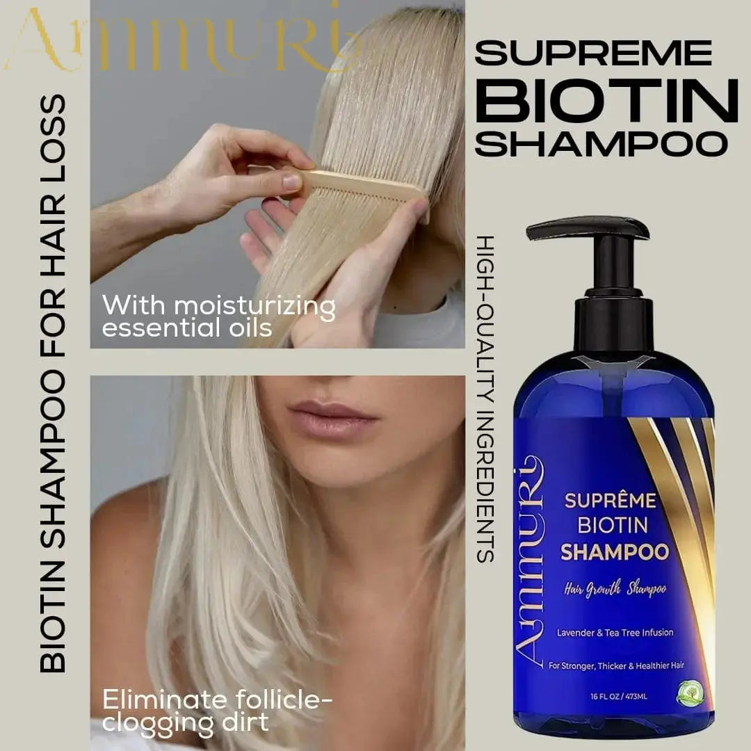 Ammuri Biotin and Caffeine Shampoo 473ml for scalp care and fuller-looking hair