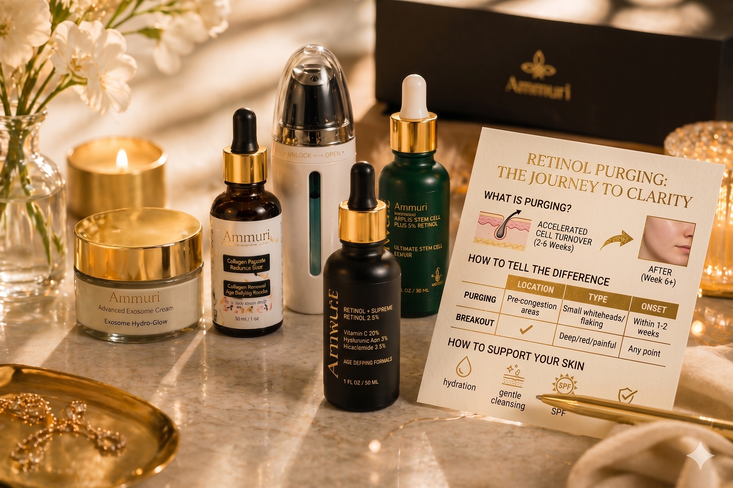 Retinol purging guide comparing skin adjustment with irritation