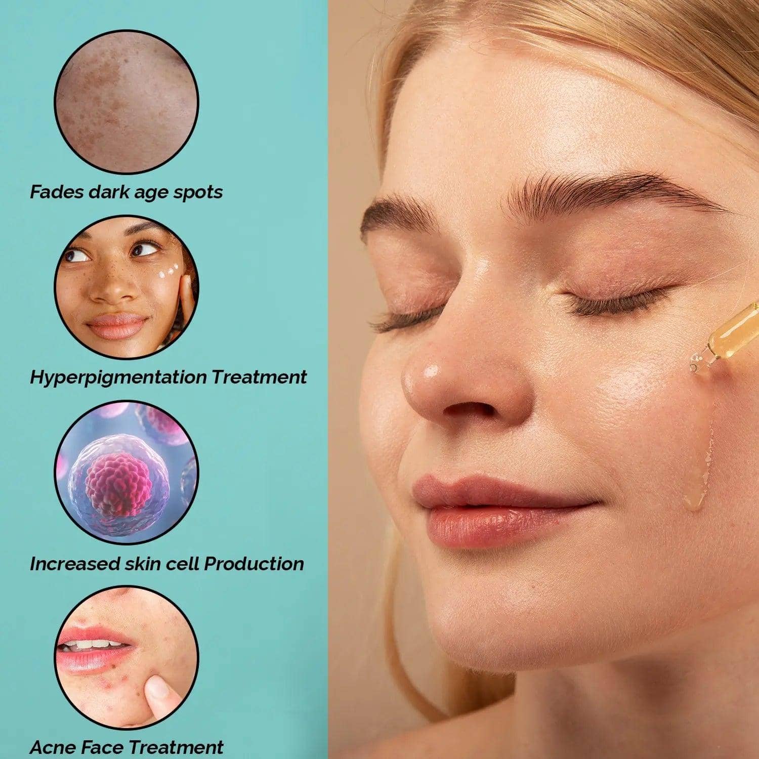 Woman applying organic apple stem cell serum benefits for skin issues including dark spots and acne treatment