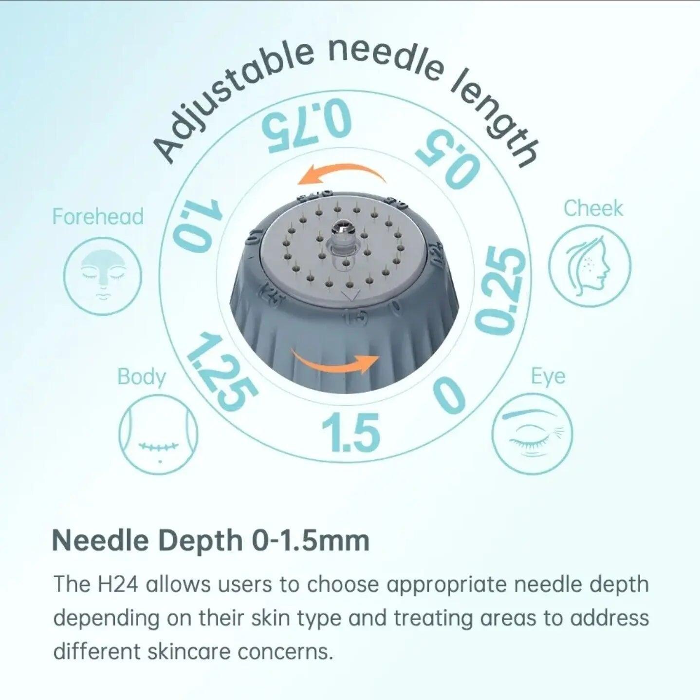 Ammuri Aesthetic Derma Roller System showing adjustable needle depth — derma roller vs microneedling pen comparison