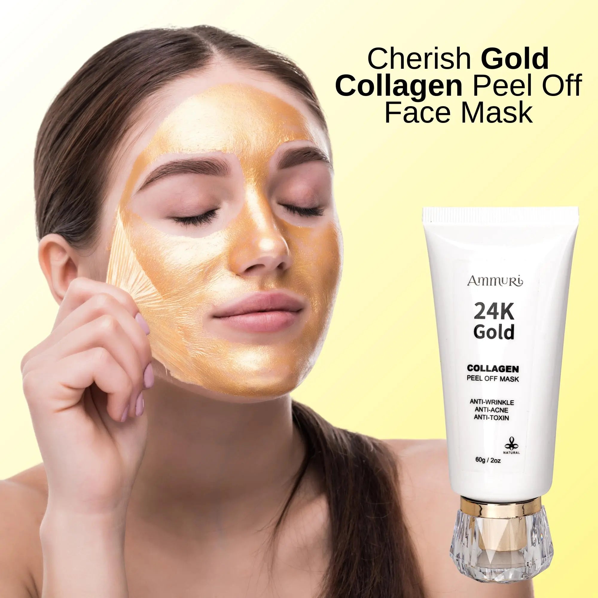 Cherish Gold Collagen Peel Off Face Mask - 60g / 2 Oz | Anti-Aging, Acne Treatment Ammuri Skincare