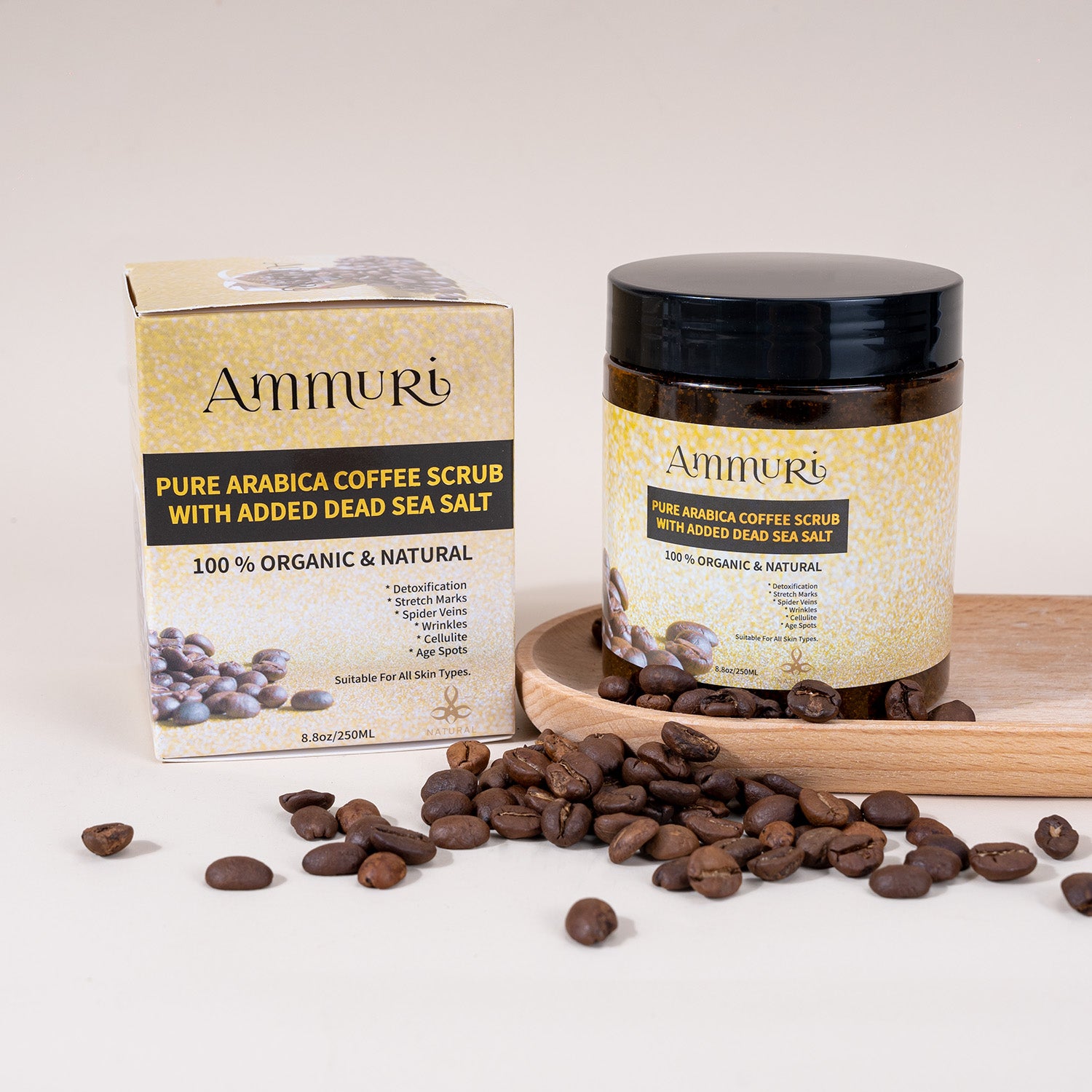 Pure Arabica Coffee Scrub - Organic Cellulite, Acne Treatment, Anti-Aging, 100% Natural Ammuri Skincare