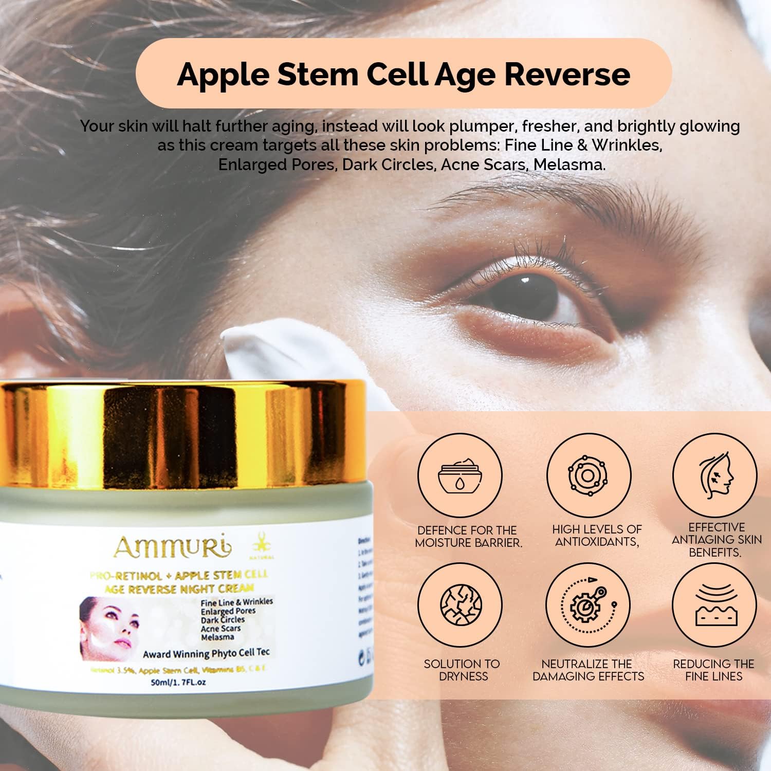 Apple Stem Cell Age Reverse 3.5% Retinol Cream Youthful Radiance skin Ammuri Skincare