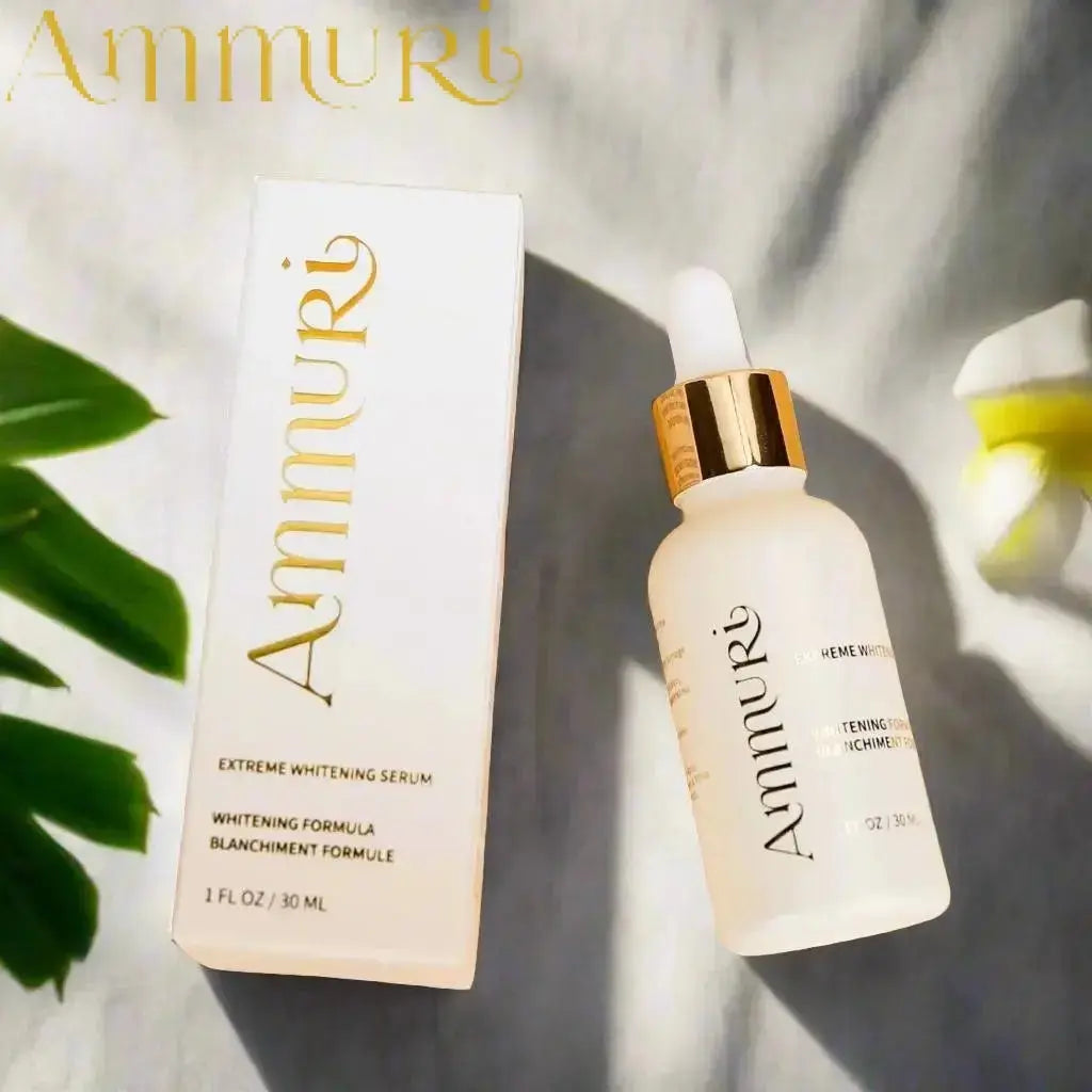 Ammuri Whitening and Brightening Cream Set with Extreme Whitening Serum in white and gold packaging