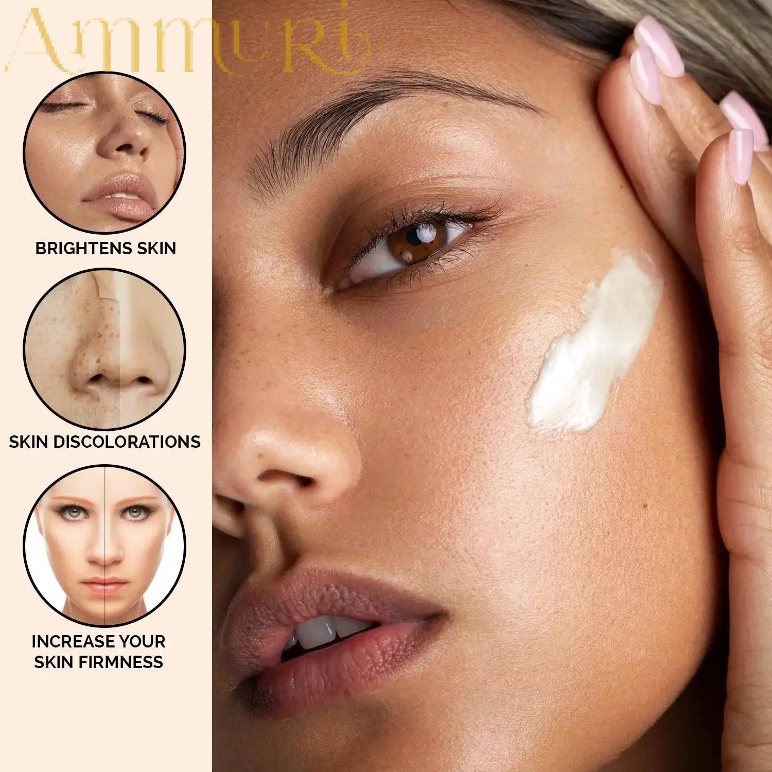 Ammuri Skincare extreme whitening serum applied on skin to brighten and improve firmness
