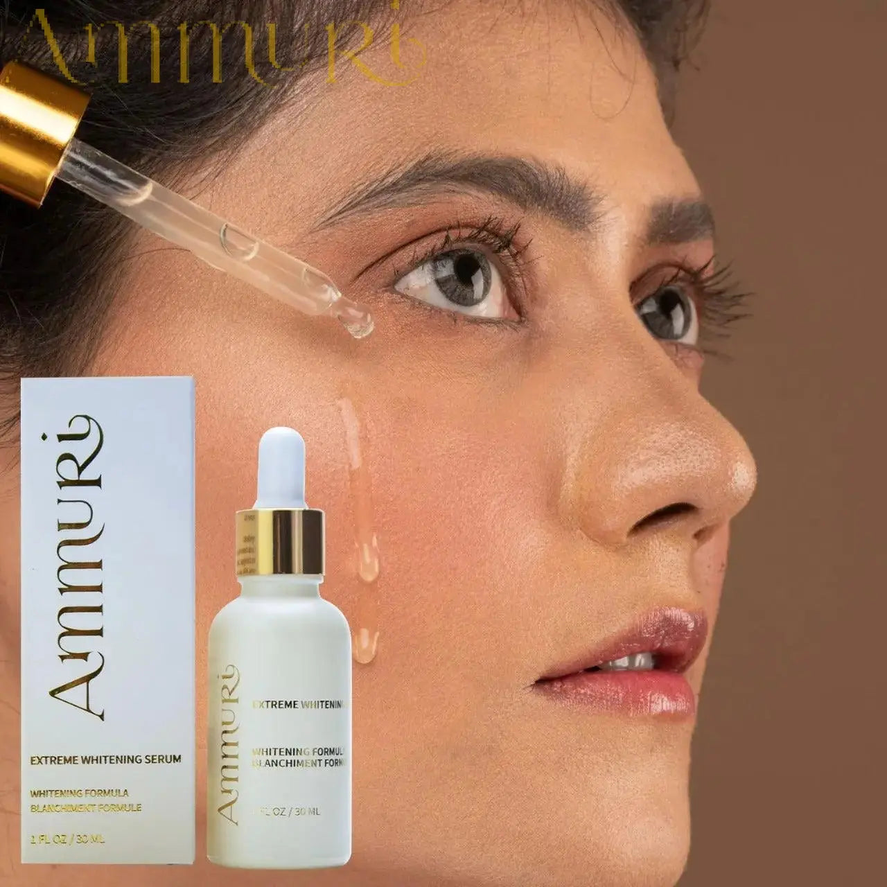 Ammuri Skincare extreme whitening serum in a dropper bottle for enhanced skin brightness and radiance