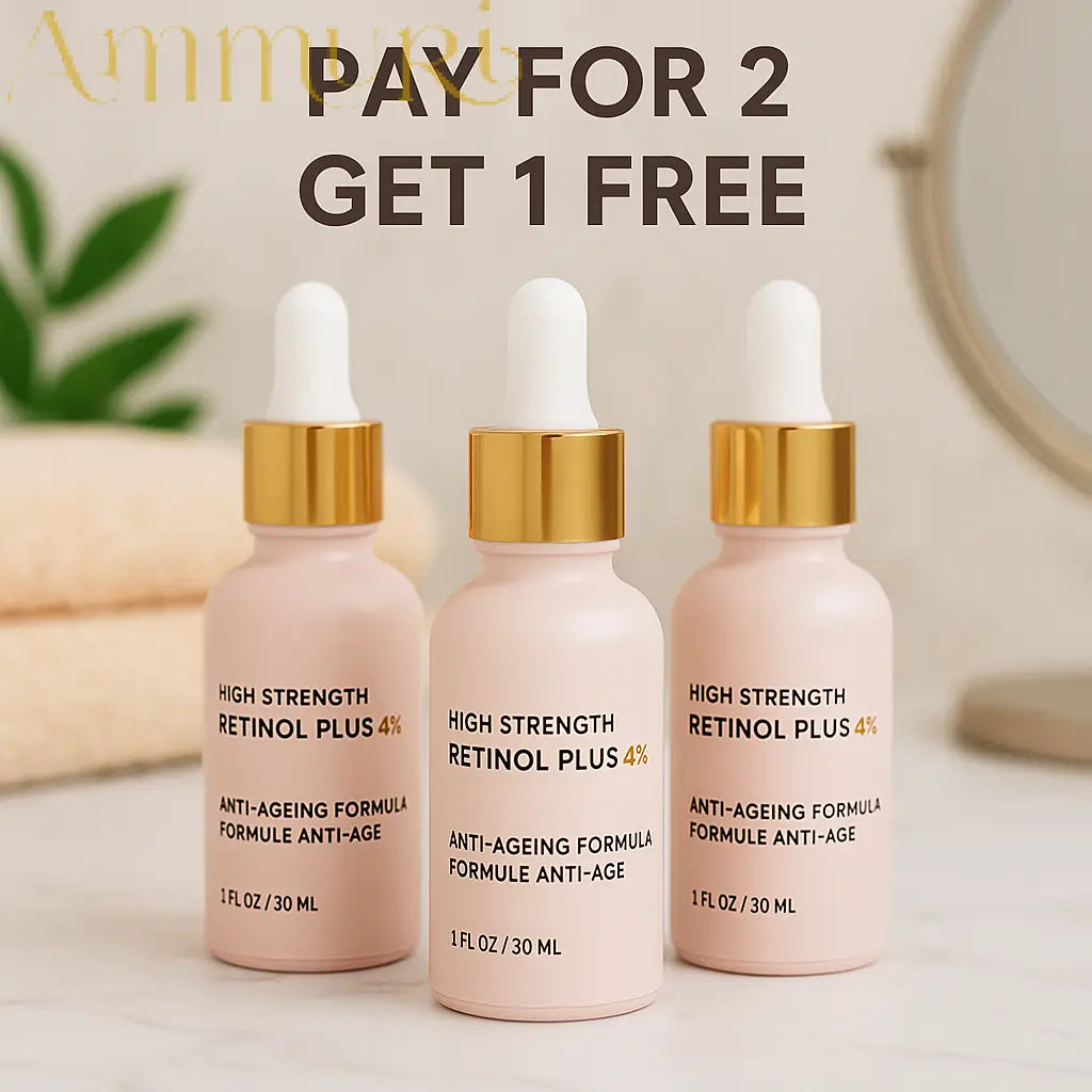 Ammuri High Strength Retinol Serum 4% Plus – Anti-Ageing Formula for Wrinkles, Fine Lines, Dark Spots & Firming – Face Serum with Vitamin Support – 3 Pack (30ml Each) Ammuri Skincare