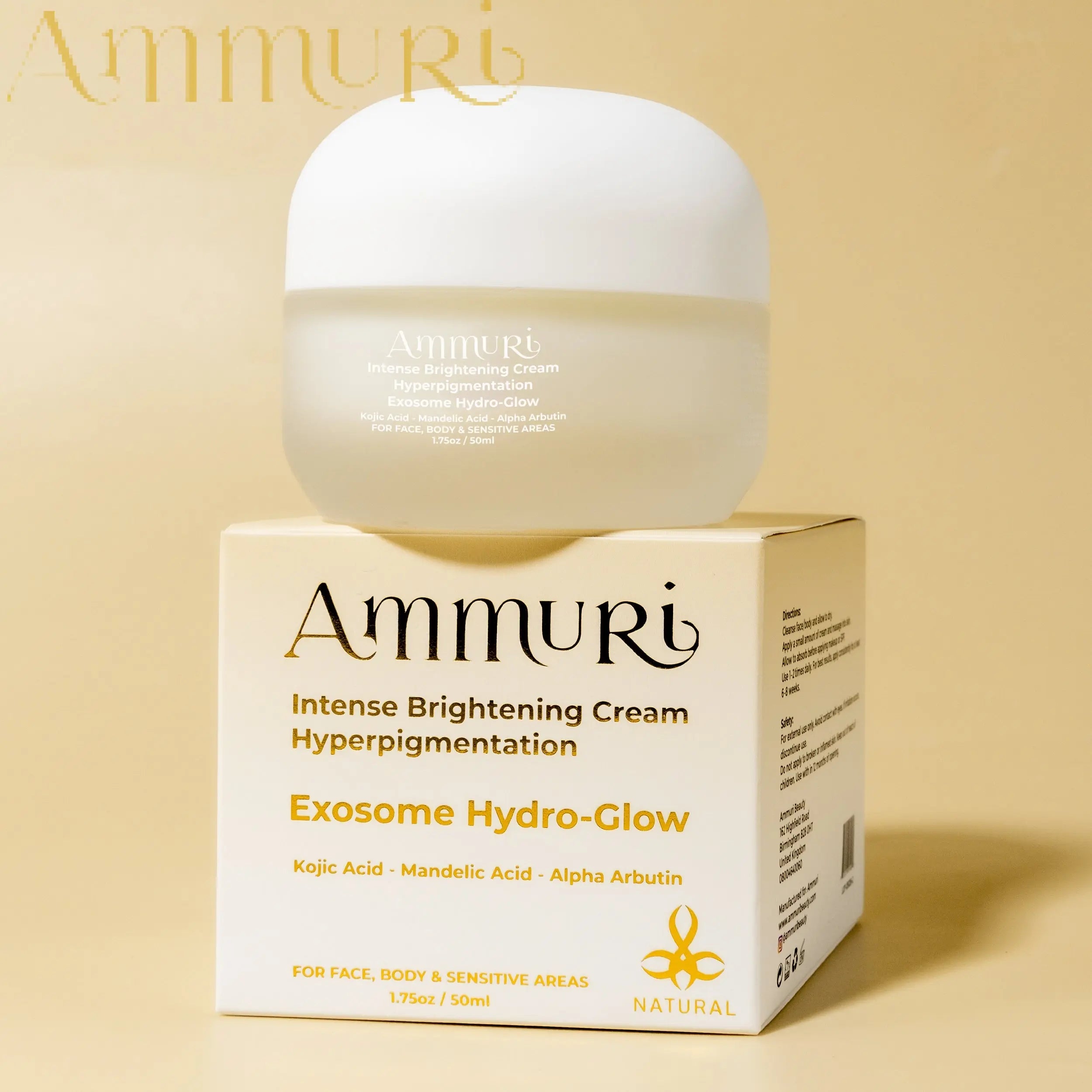 Ammuri Intense Brightening Cream with Exosome Hydro-Glow | Kojic Acid, Mandelic Acid, Alpha Arbutin & Glutathione | Hyperpigmentation & Dark Spot Corrector | 50ml Ammuri Skincare