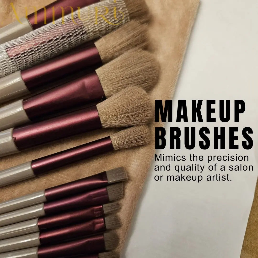Ammuri Skincare 13-Piece Professional Vegan Makeup Brush Set with Pine & Burgundy Finish and Travel Pouch Ammuri Skincare