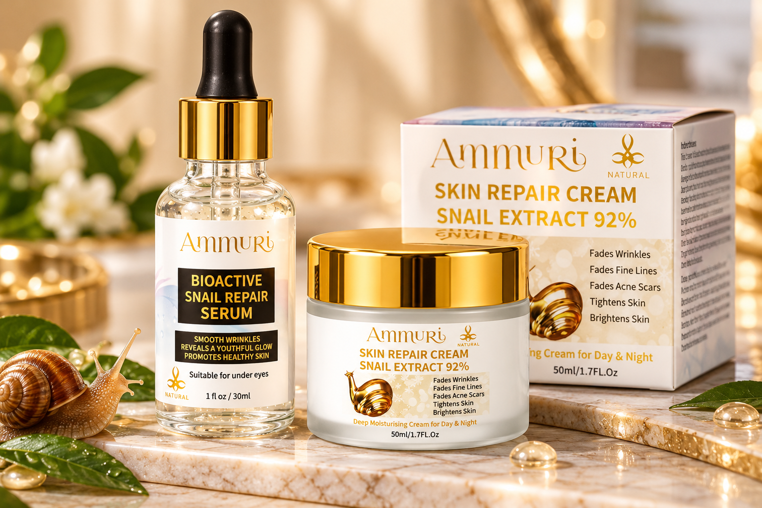 Ammuri Snail Mucin Serum and Snail Mucin Cream hydration duo