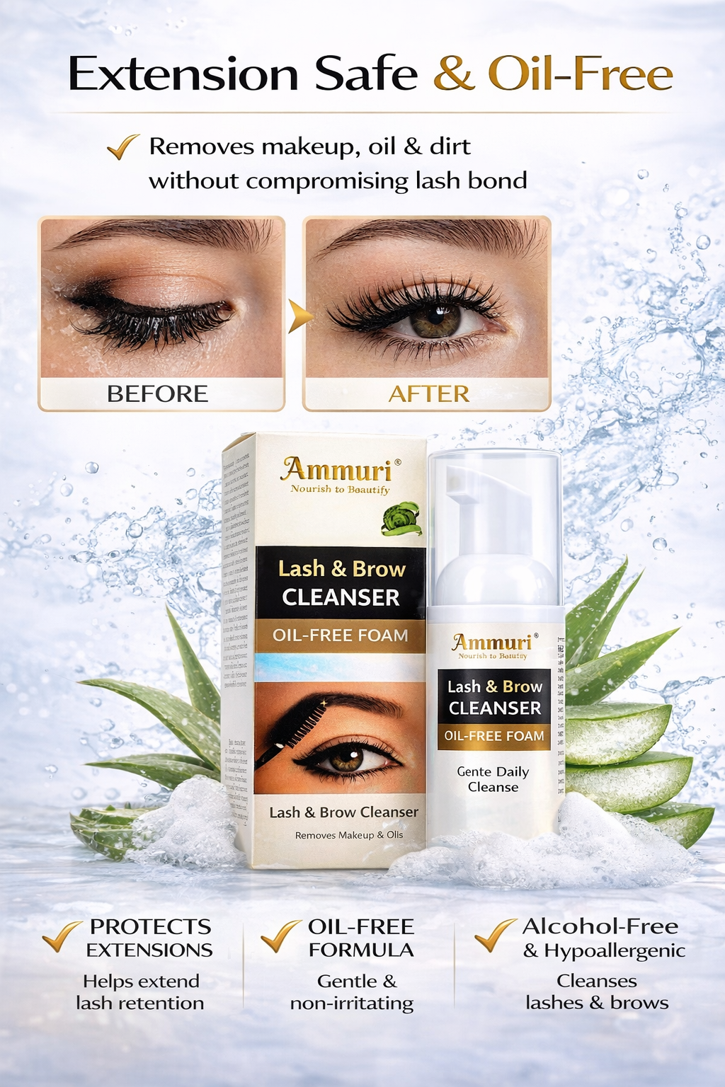 Ammuri Lash and Brow Cleansing Kit for Eyelash Extensions Ammuri Skincare