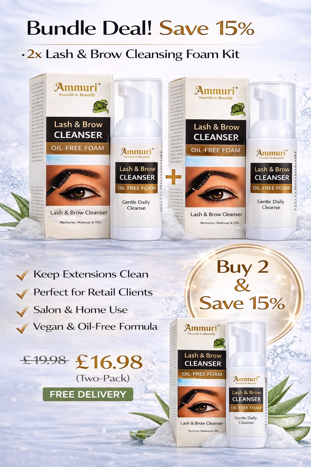Ammuri Lash and Brow Cleansing Kit for Eyelash Extensions Ammuri Skincare