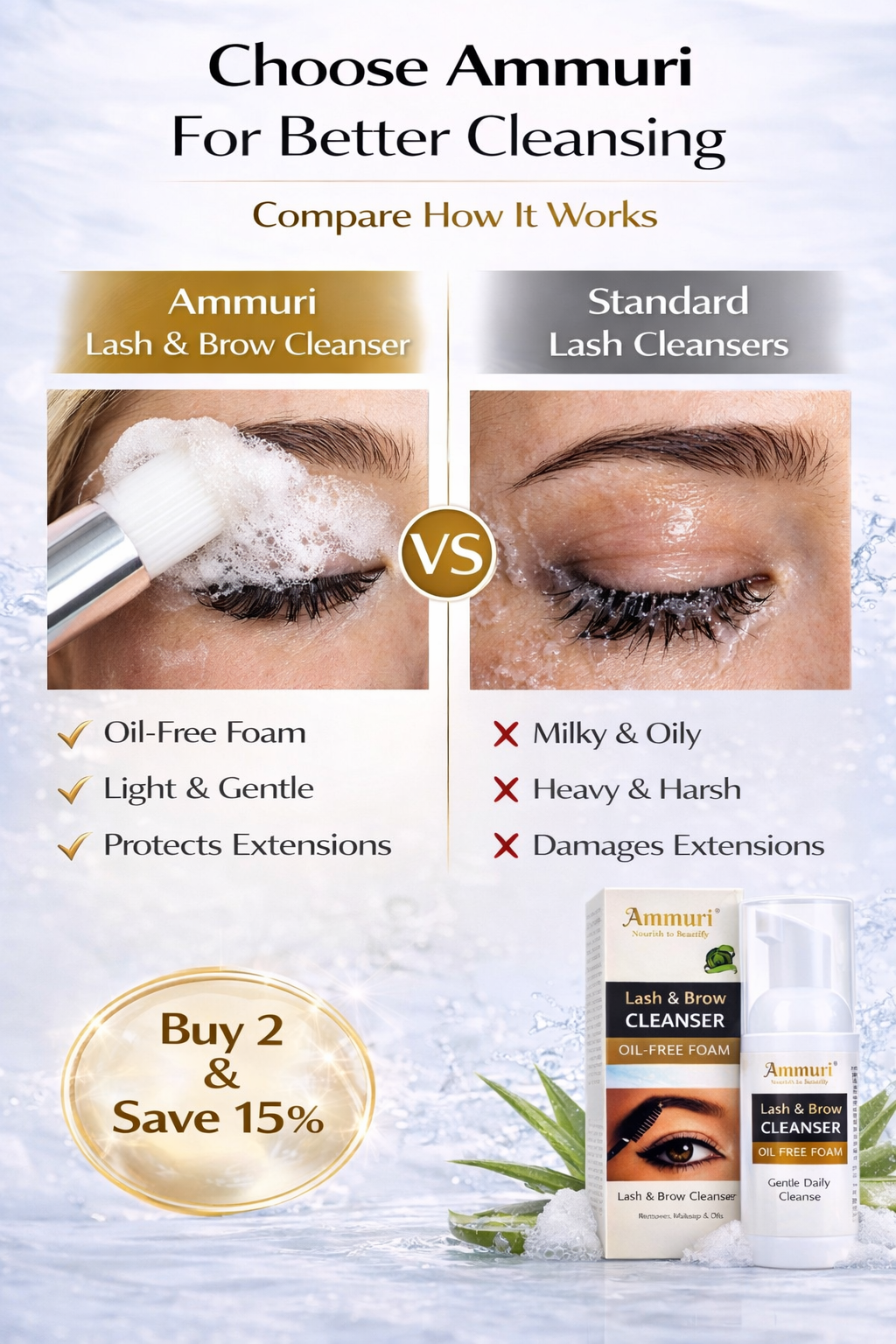 Ammuri Lash and Brow Cleansing Kit for Eyelash Extensions Ammuri Skincare