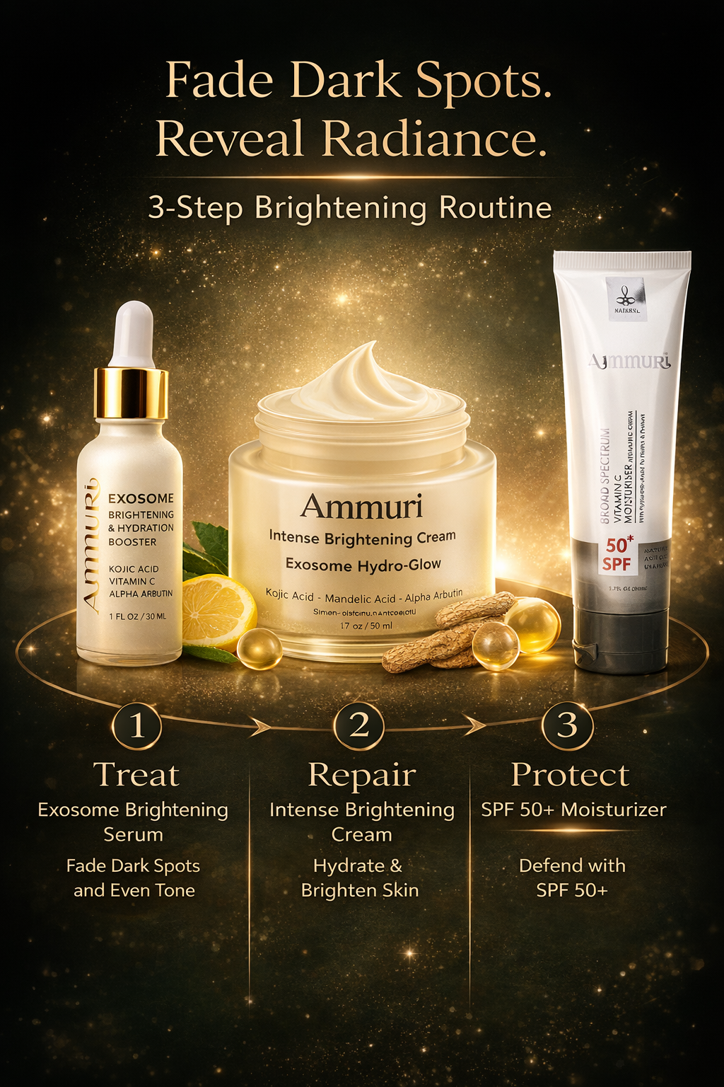 Ammuri Lightening Permanent Whitening Set Kojic Acid Serum Exosome Cream SPF 50