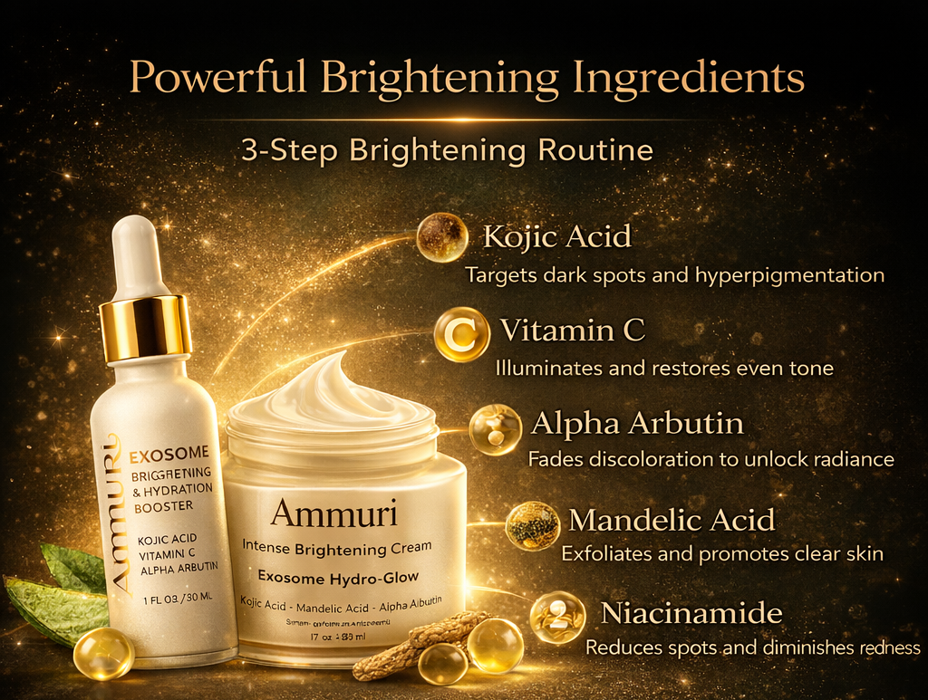 Ammuri Lightening Permanent Whitening Set Kojic Acid Serum Exosome Cream SPF 50