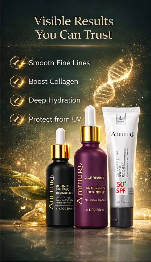 Ammuri Anti Ageing Set Retinol Collagen Serum + SPF 50 Cream Wrinkle Repair Glow