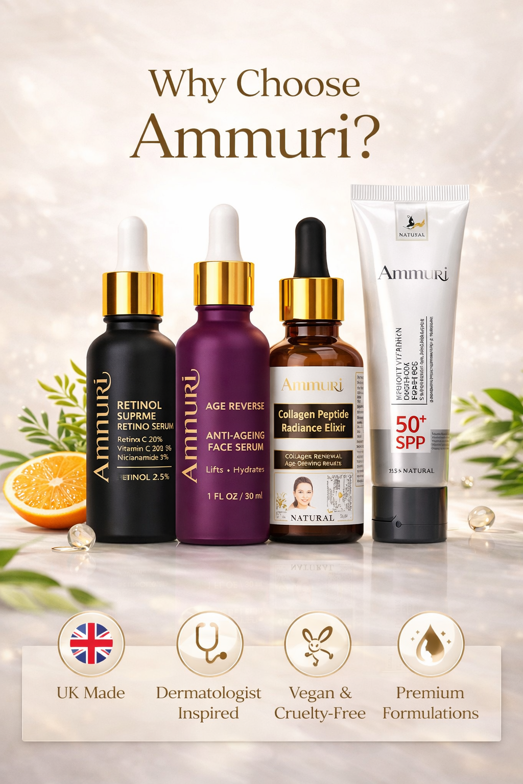 Ammuri Anti Ageing Set Retinol Collagen Serum + SPF 50 Cream Wrinkle Repair Glow