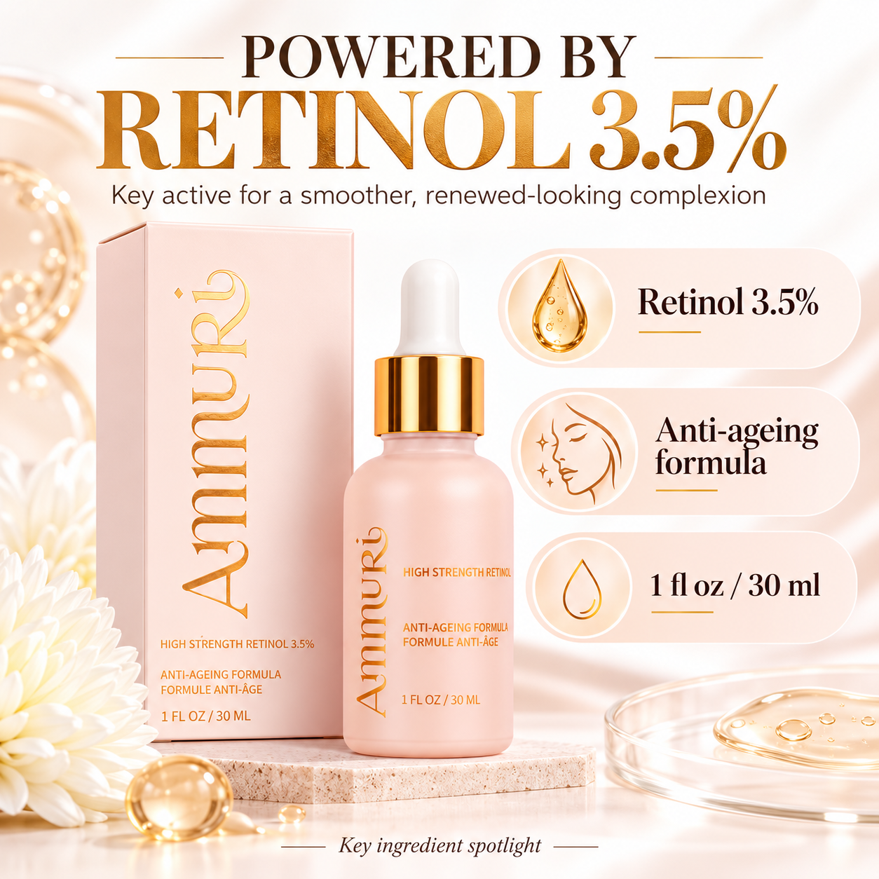 Ammuri Retinol 3.5% Face Serum 30ml – Fine Lines, Texture & Renewal – product gallery image 6