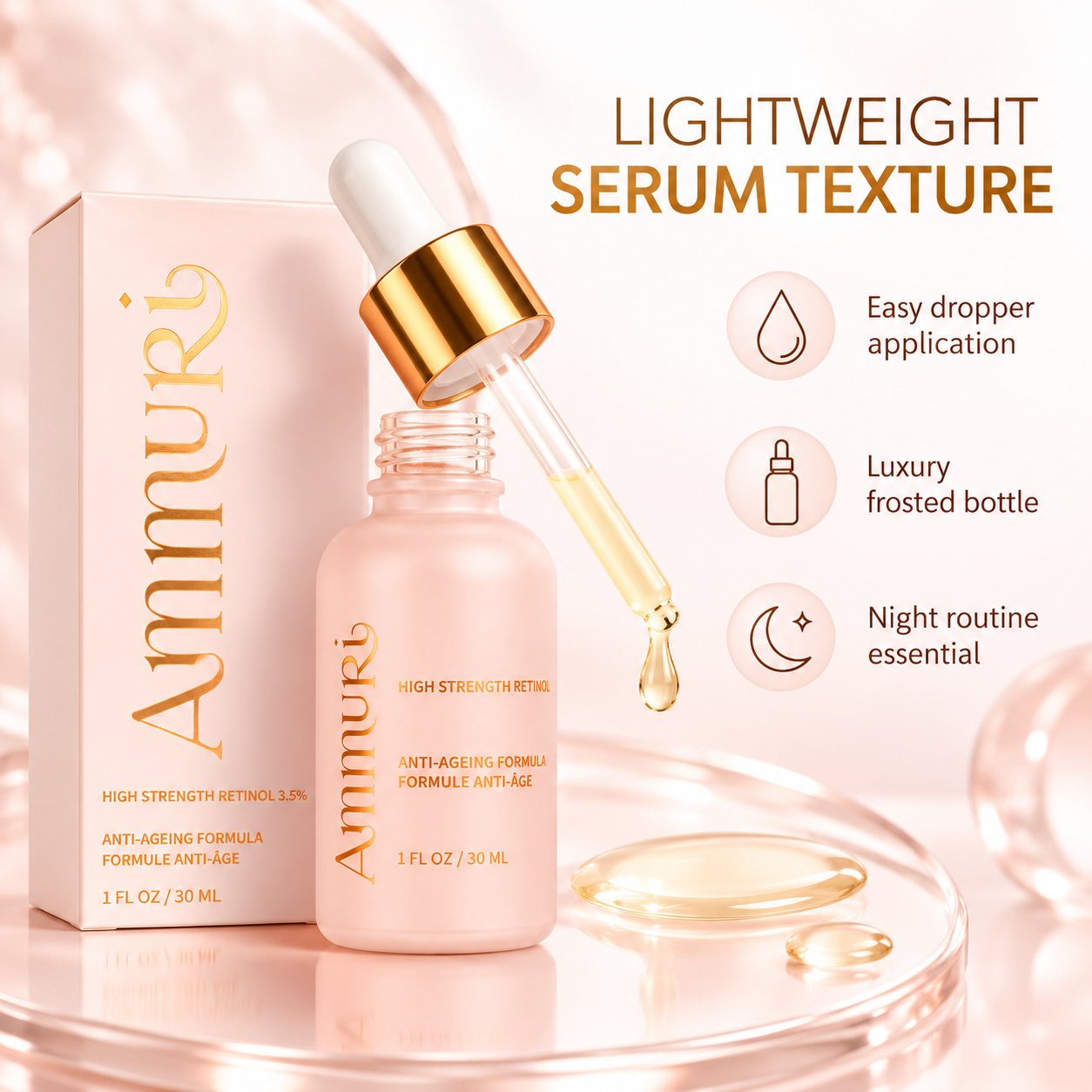 Ammuri Retinol 3.5% Face Serum 30ml – Fine Lines, Texture & Renewal – product gallery image 3