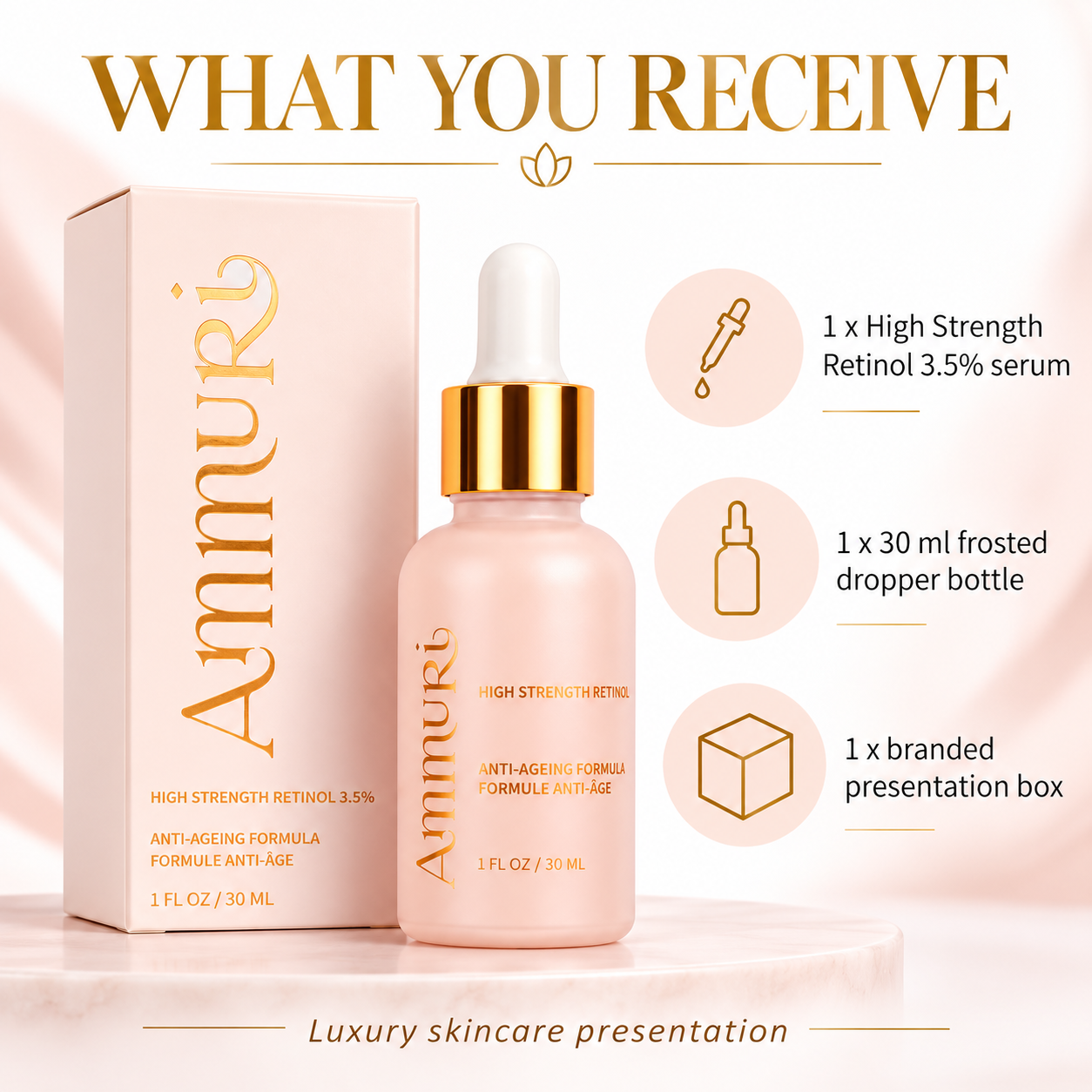 Ammuri Retinol 3.5% Face Serum 30ml – Fine Lines, Texture & Renewal – product gallery image 2
