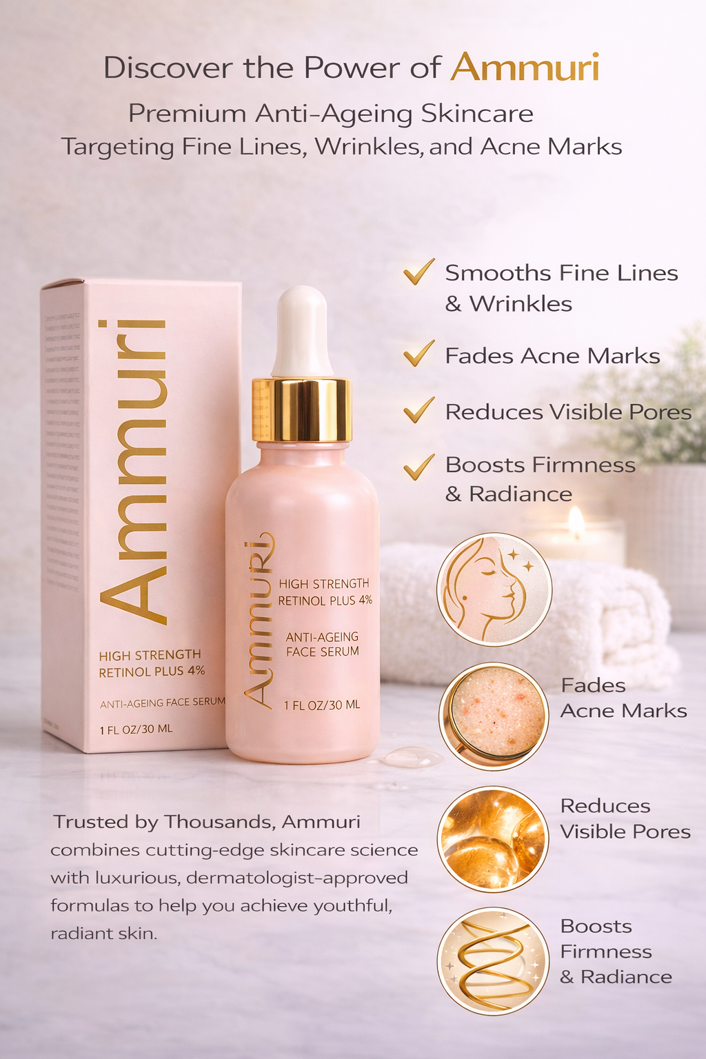 Ammuri 4% Retinol Serum - High Strength Anti-Aging Face Treatment 30ml Ammuri Skincare