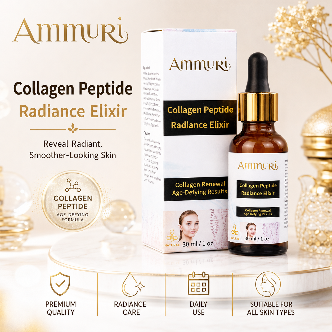 Ammuri Collagen Peptide Face Serum 30ml | Hydration, Smoothness & Firmness