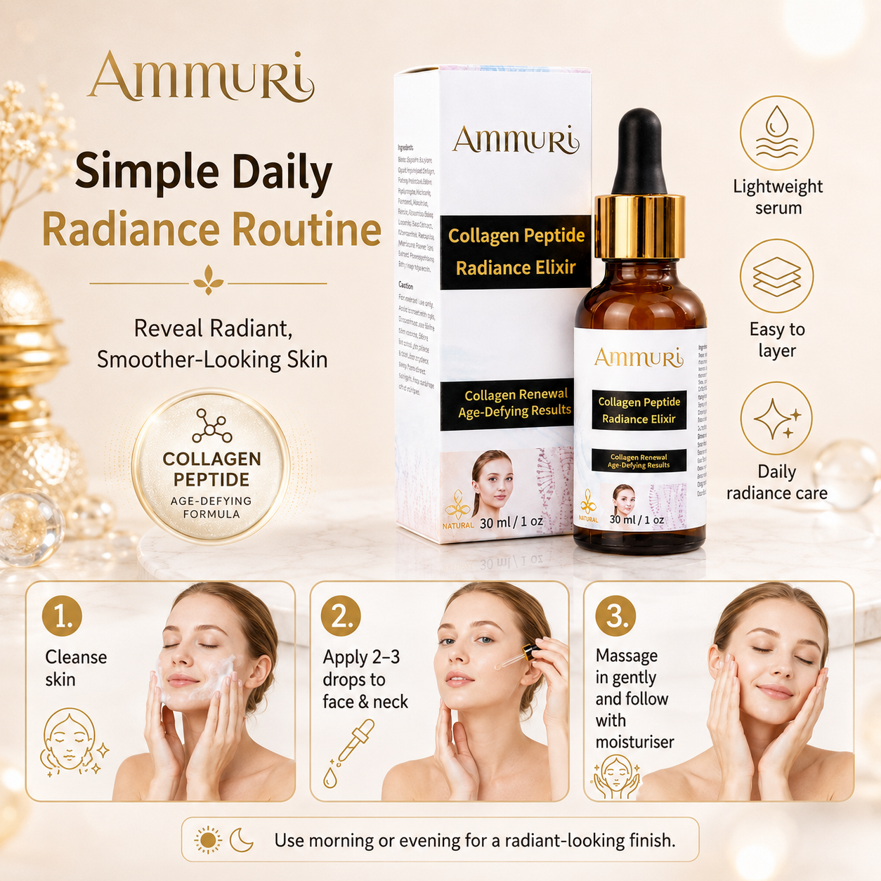 Ammuri Collagen Peptide Face Serum 30ml | Hydration, Smoothness & Firmness