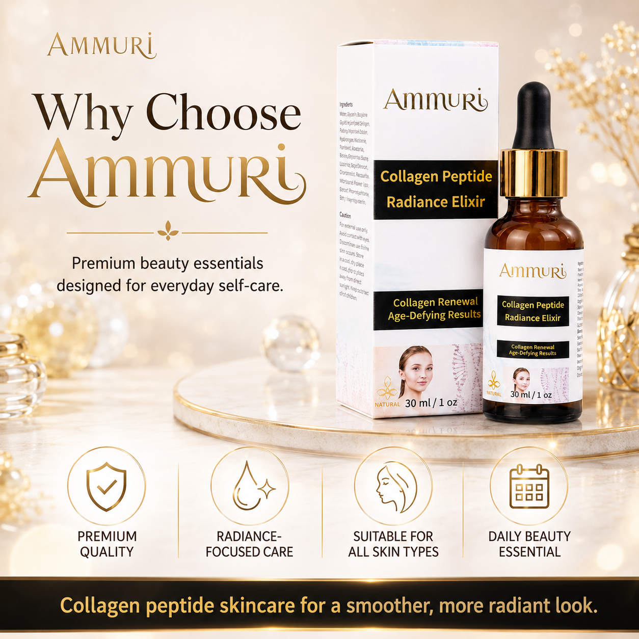 Ammuri Collagen Peptide Face Serum 30ml | Hydration, Smoothness & Firmness