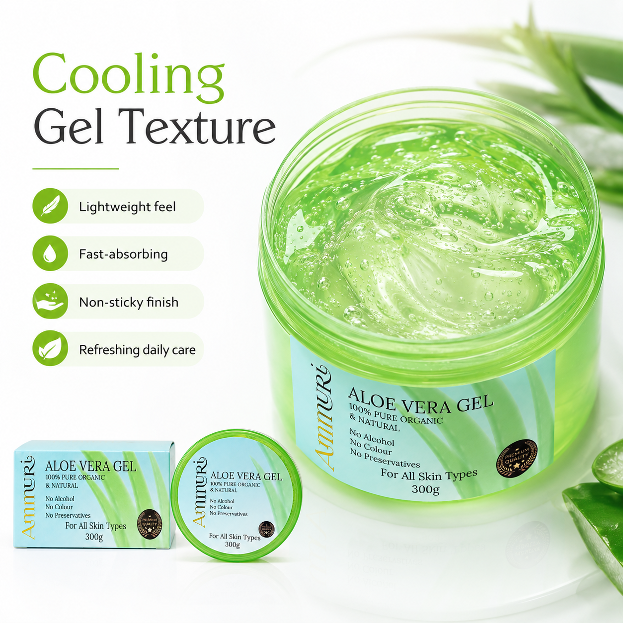 Ammuri Organic Aloe Vera Gel 300g Jar – Face, Body & Hair Hydration