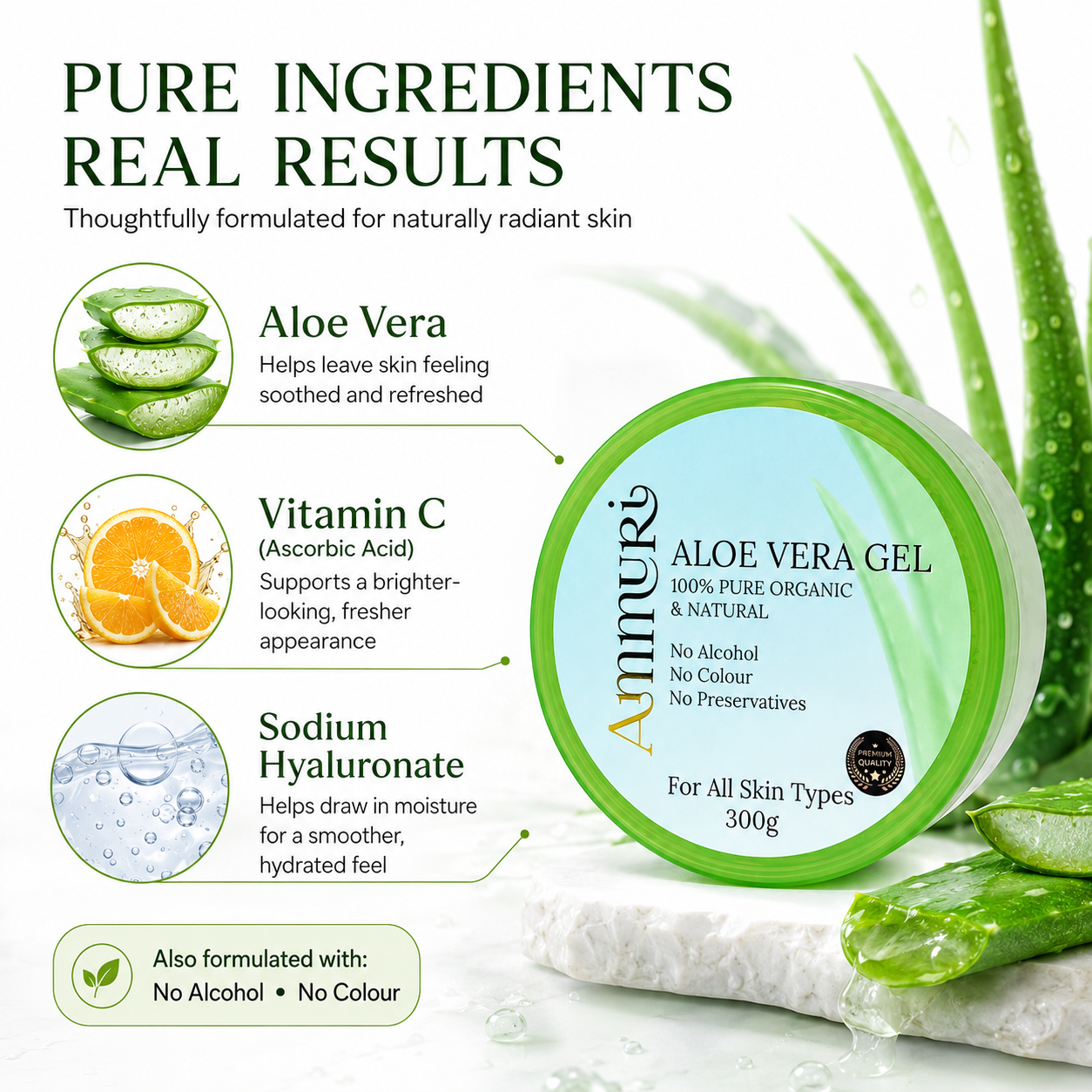 Ammuri Organic Aloe Vera Gel 300g Jar – Face, Body & Hair Hydration