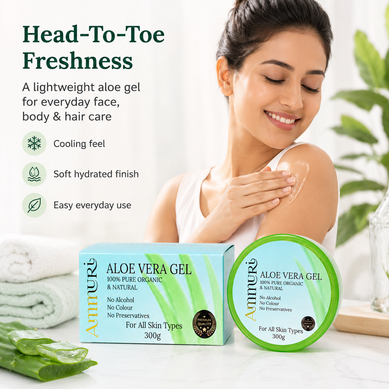 Ammuri Organic Aloe Vera Gel 300g Jar – Face, Body & Hair Hydration