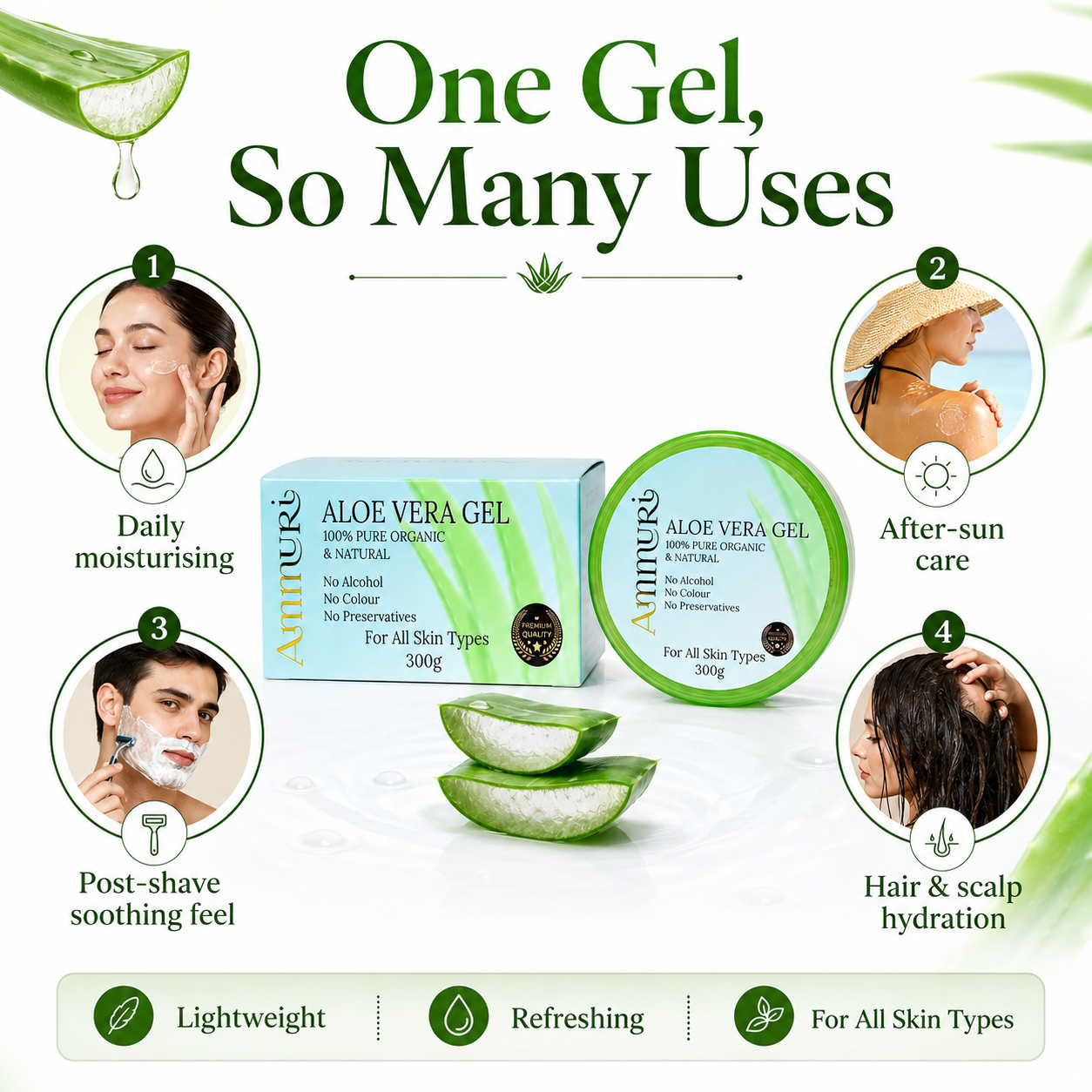 Ammuri Organic Aloe Vera Gel 300g Jar – Face, Body & Hair Hydration