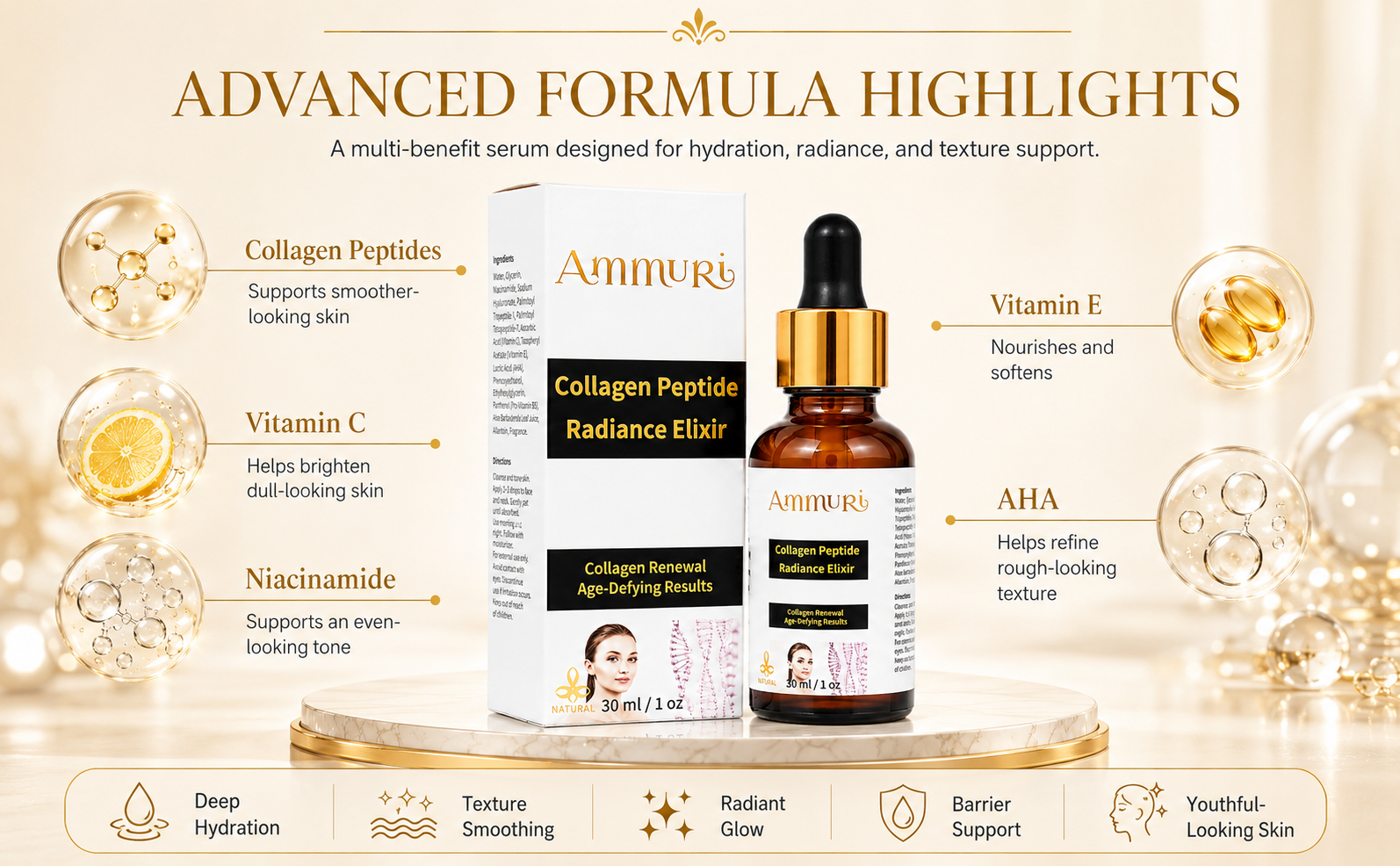 Ammuri Collagen Peptide Radiance Elixir – Advanced Anti-Ageing Serum 30ml