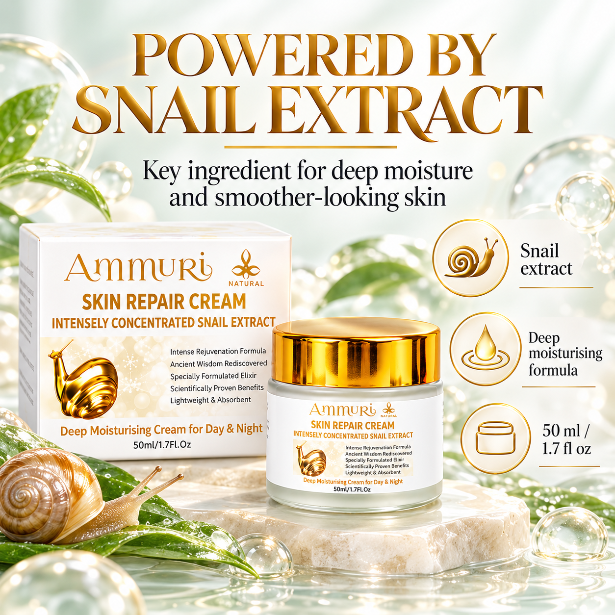 Ammuri Snail Mucin Cream – Hydrating Anti-Ageing Moisturiser – product gallery image 4