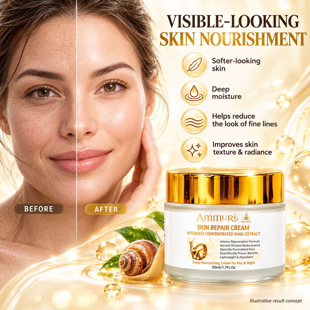 Ammuri Snail Mucin Cream – Hydrating Anti-Ageing Moisturiser – product gallery image 5