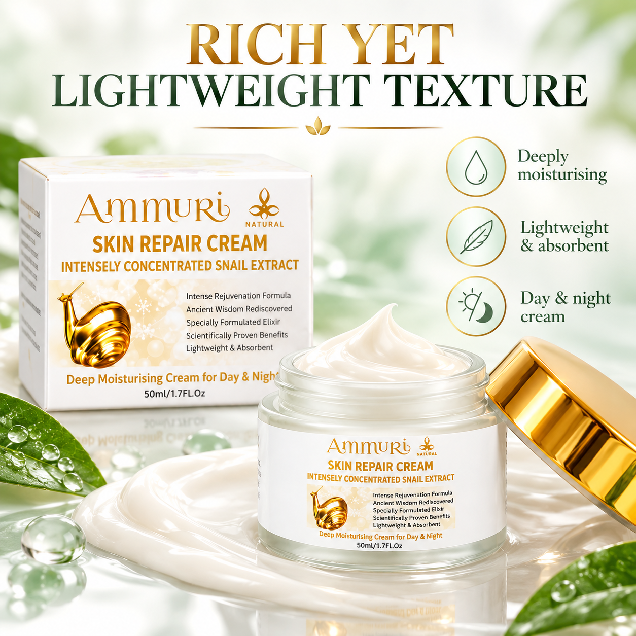 Ammuri Snail Mucin Cream – Hydrating Anti-Ageing Moisturiser – product gallery image 7