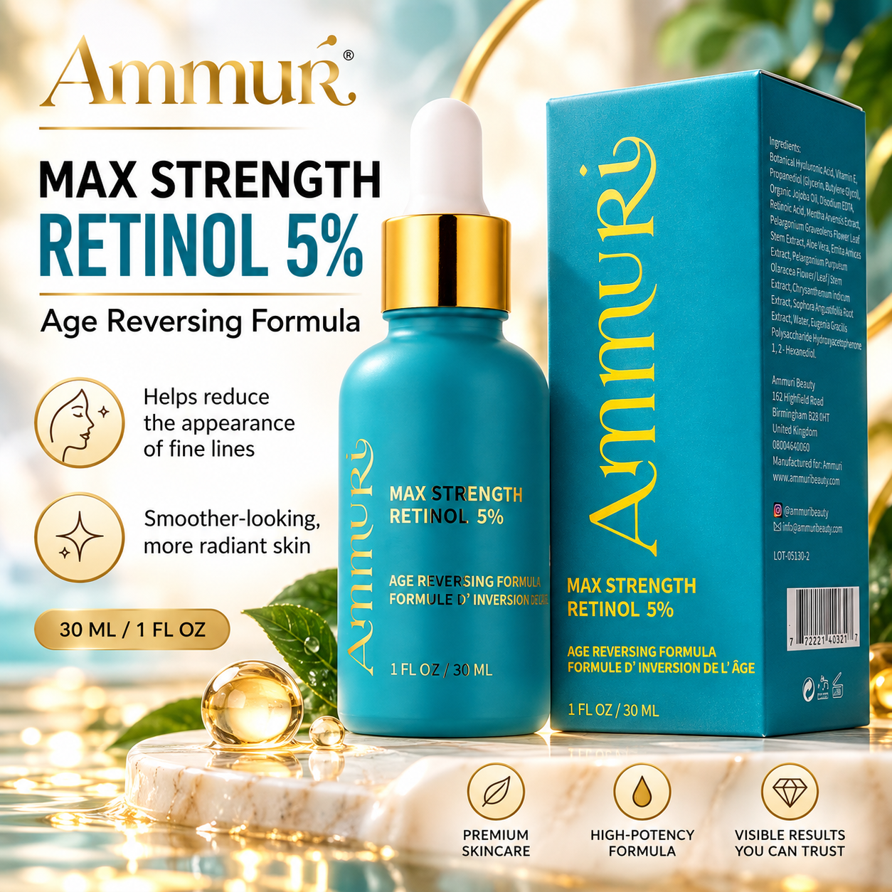 Ammuri Retinol 5% Face Serum 30ml | High-Strength Evening Renewal