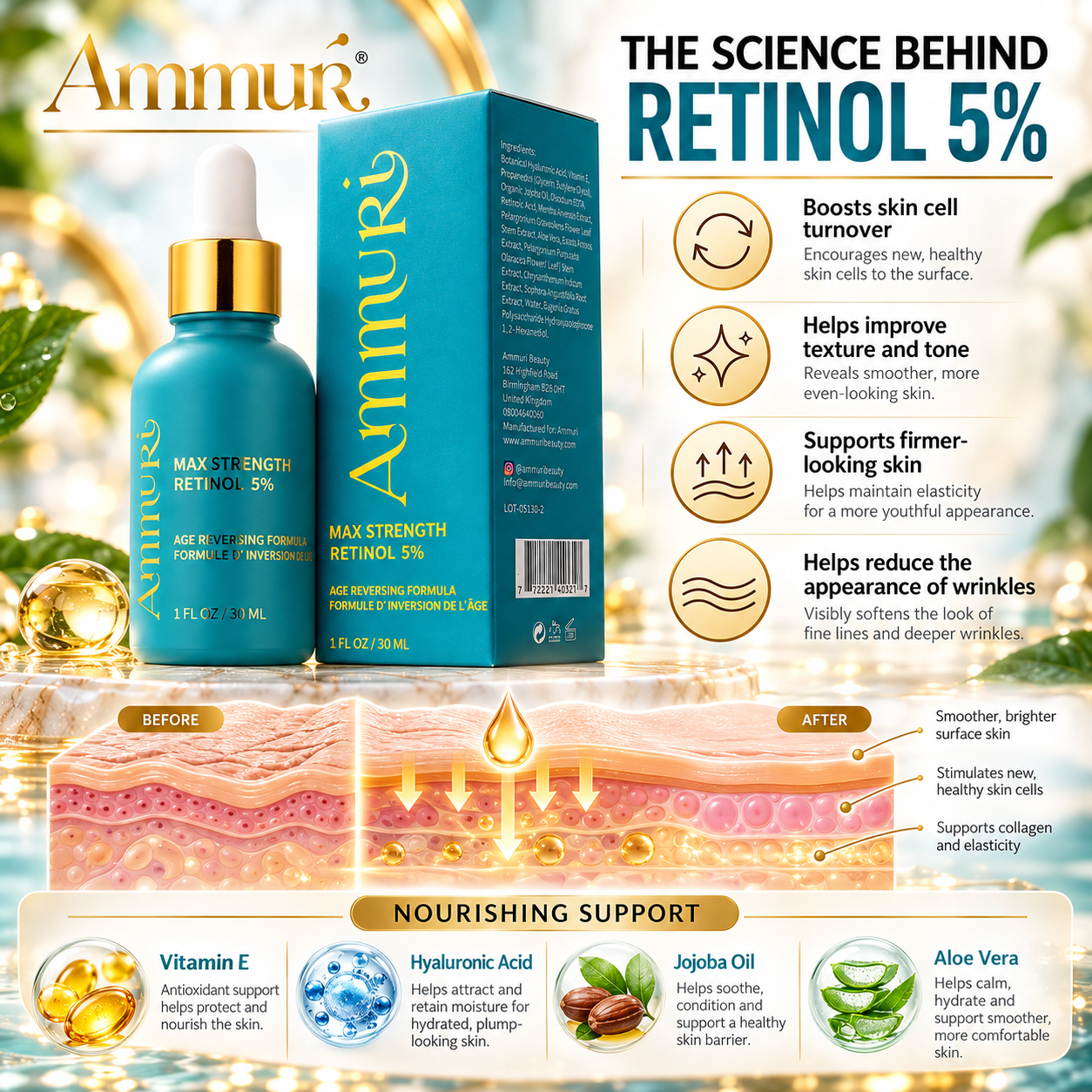 Ammuri Retinol 5% Face Serum 30ml | High-Strength Evening Renewal