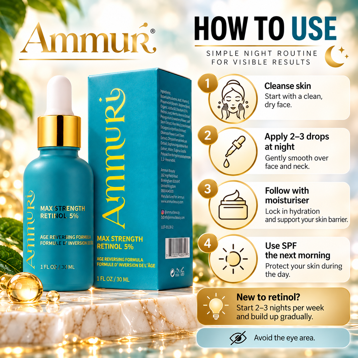 Ammuri Retinol 5% Face Serum 30ml | High-Strength Evening Renewal