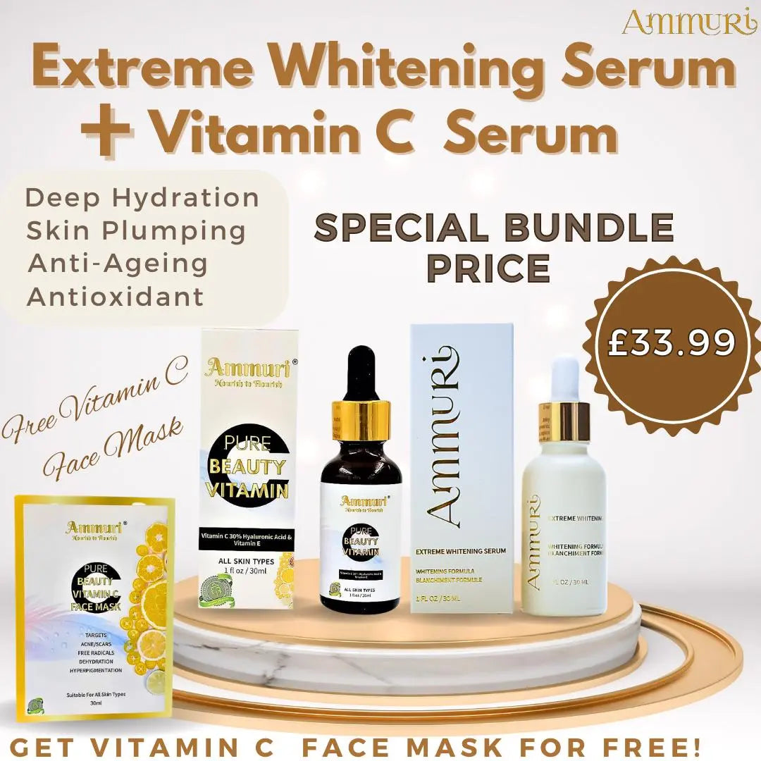 Extreme Whitening Serum Kojic Acid Lightening Serum & Ammuri Vitamin C Serum for Face  Free Vitamin C Face Mask - Ammuri Skincare