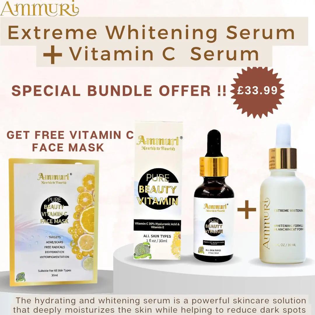 Extreme Whitening Serum Kojic Acid Lightening Serum & Ammuri Vitamin C Serum for Face  Free Vitamin C Face Mask - Ammuri Skincare