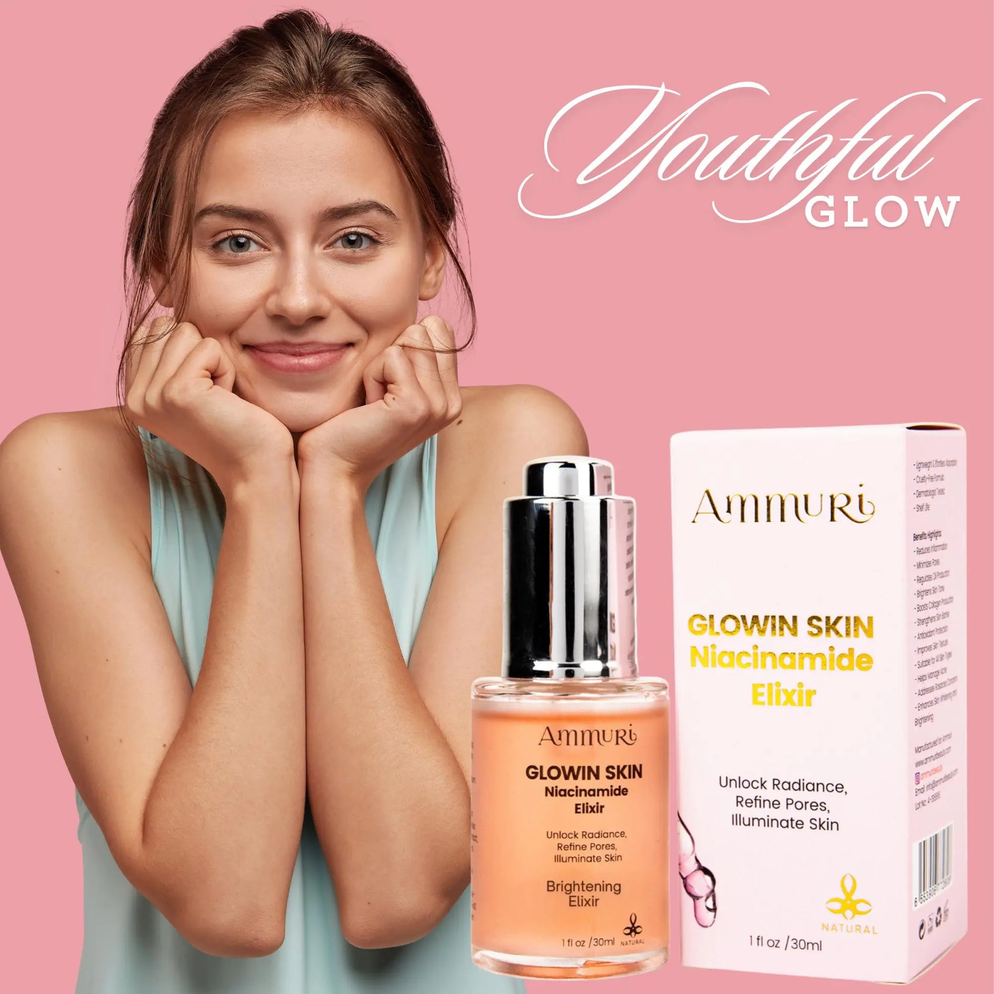 Face Lightening Glowin Skin Niacinamide Serum Elixir Youthful Radiance Advanced 4-in-1 Ammuri Skincare