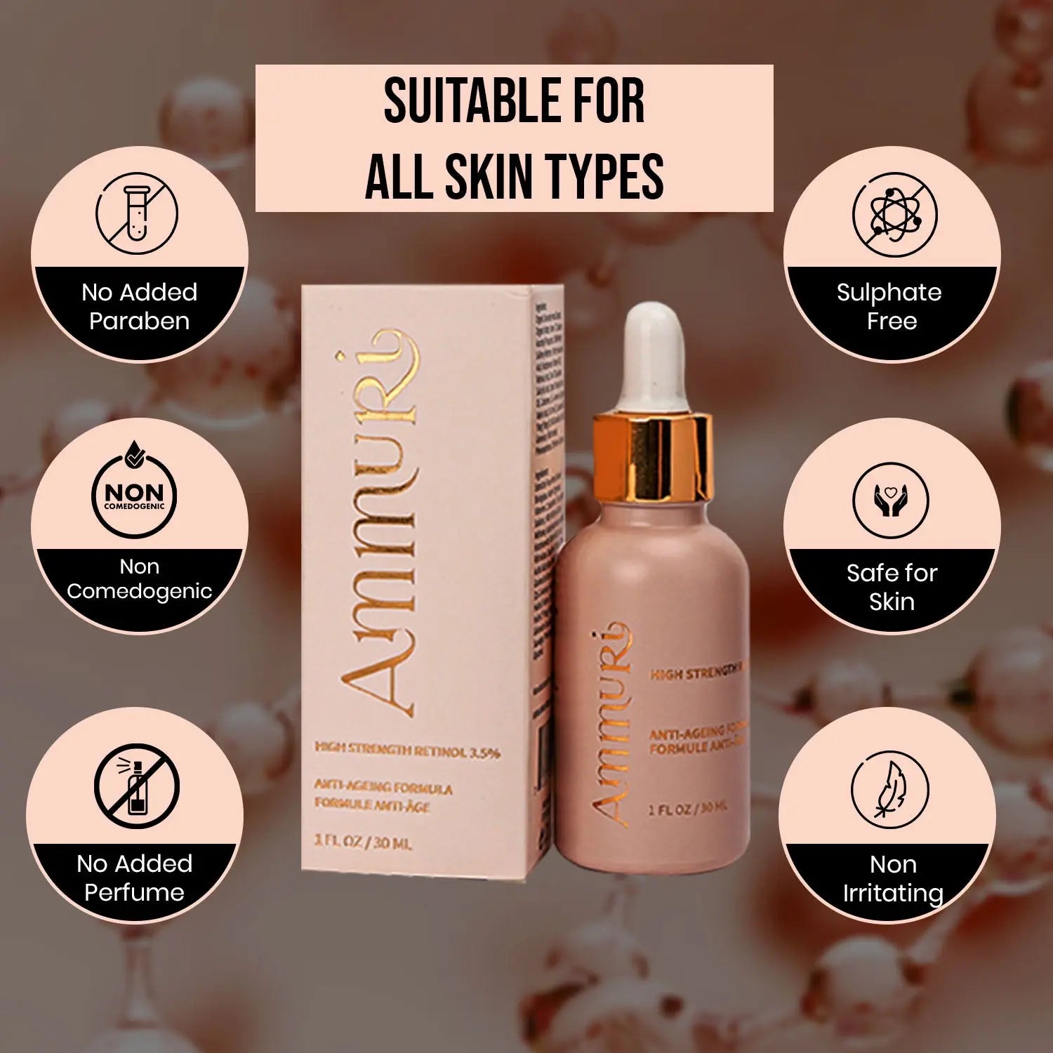 High Strength Retinol 3.5% Serum, Face Lift Cell Renew Retinol Serum, Age Perfect Anti-Oxidant Anti Aging Face Serum - Unisex Skin Care Acne Formula - 30ml - Ammuri Skincare