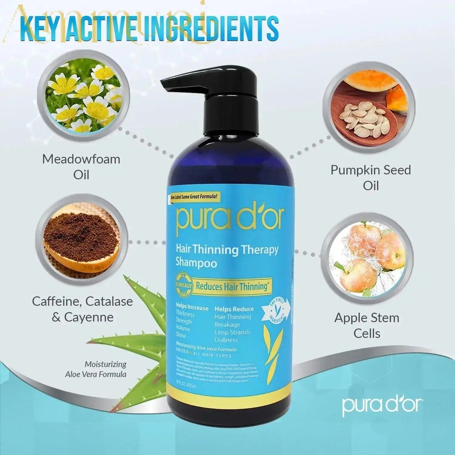Pura d'or hair thinning therapy argan oil shampoo for hair growth with caffeine aloe and pumpkin seed oil