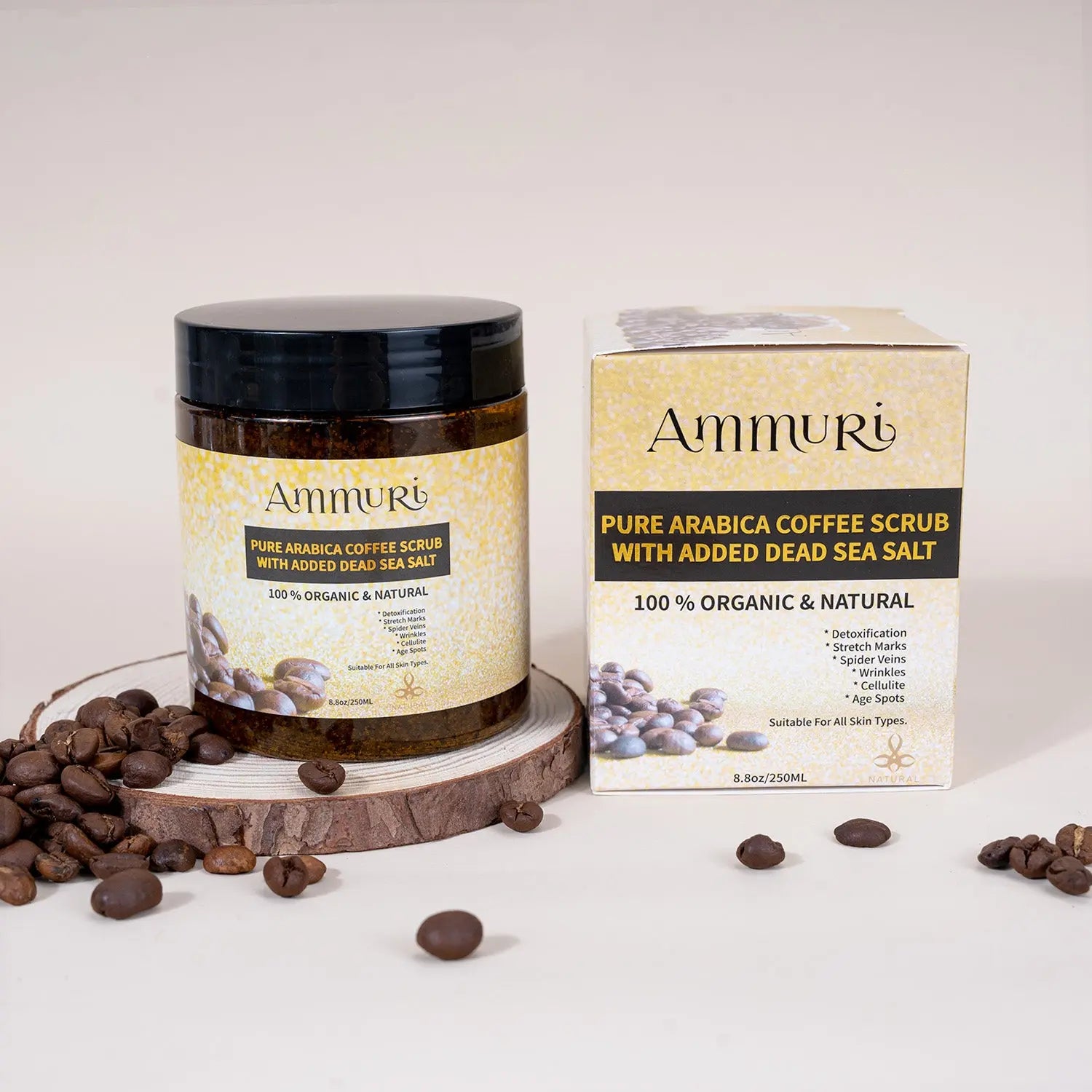 Pure Arabica Coffee Scrub - Organic Cellulite, Acne Treatment, Anti-Aging, 100% Natural Ammuri Skincare