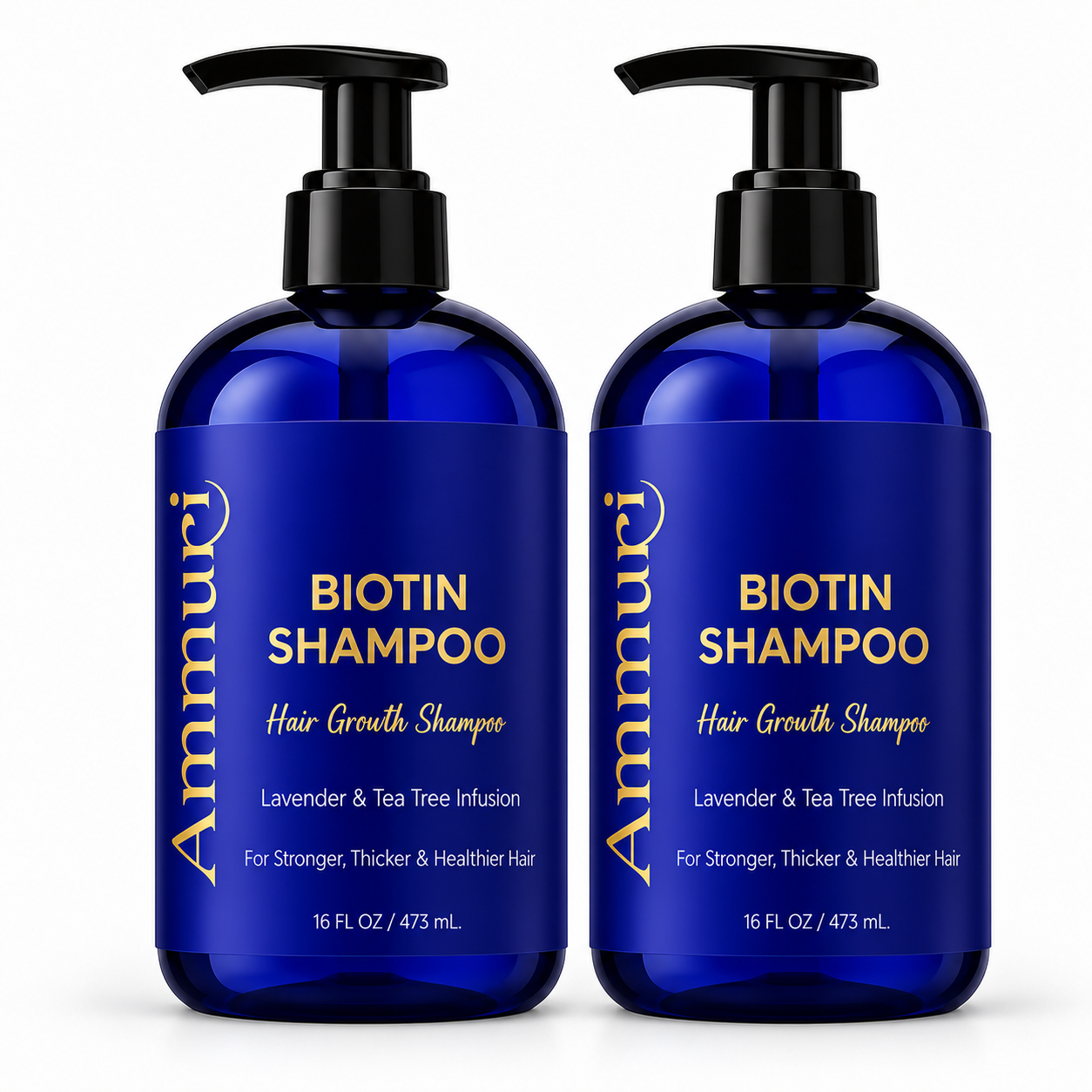 Two Ammuri Biotin & Caffeine Shampoo 473ml bottles – twin pack