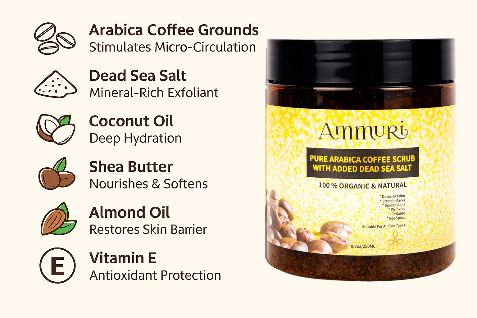 Ammuri Organic Coffee Body Scrub with Dead Sea Salt Ammuri Skincare