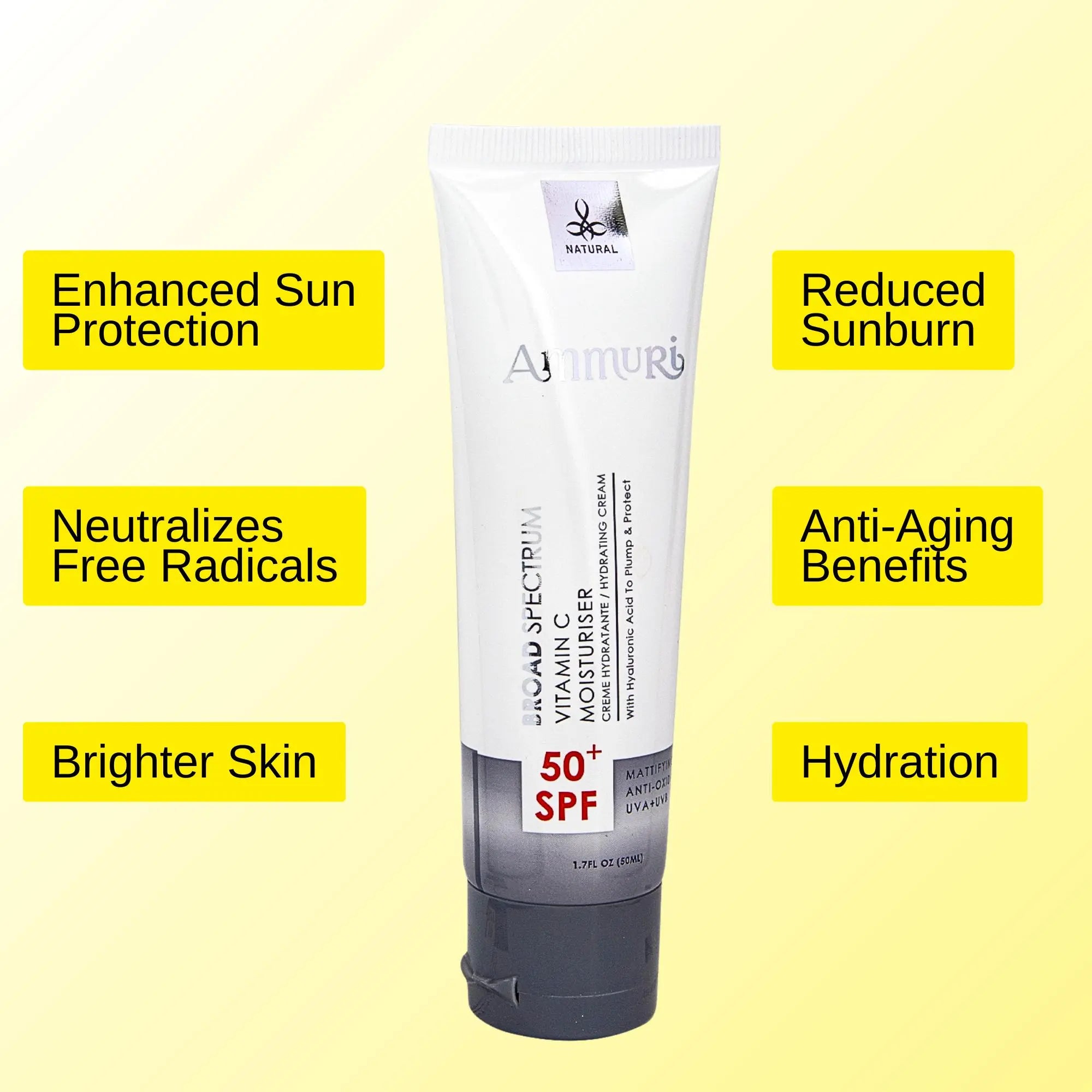 Vitamin C Day Cream SPF 50 | Ammuri Aurora Moisturiser | Ultimate Hydration &amp; Protection | Anti-Ageing | Brightening | Sun Damage Repair Ammuri Skincare