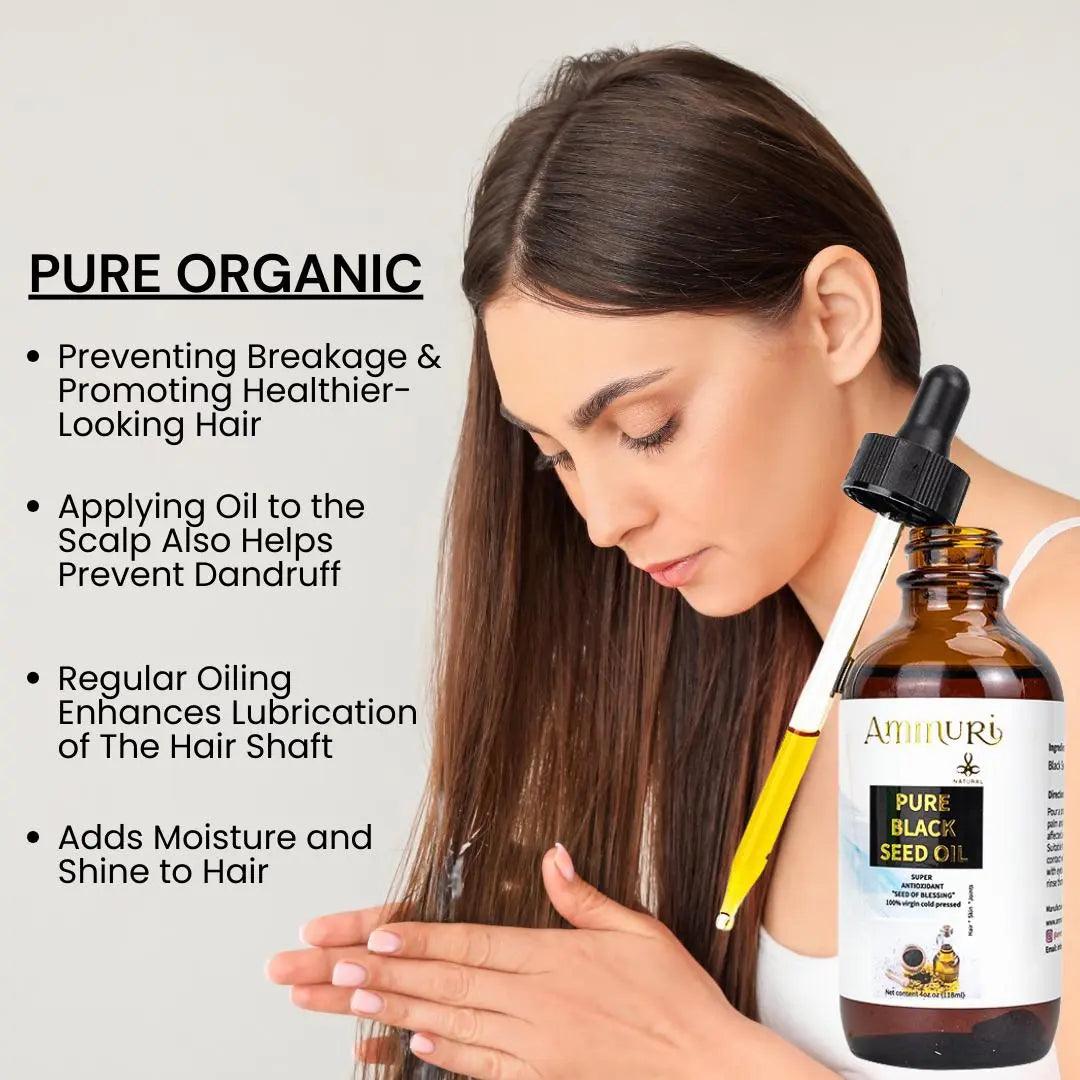 Ammuri Skincare pure black seed oil cold pressed in a bottle for healthier hair and scalp nourishment
